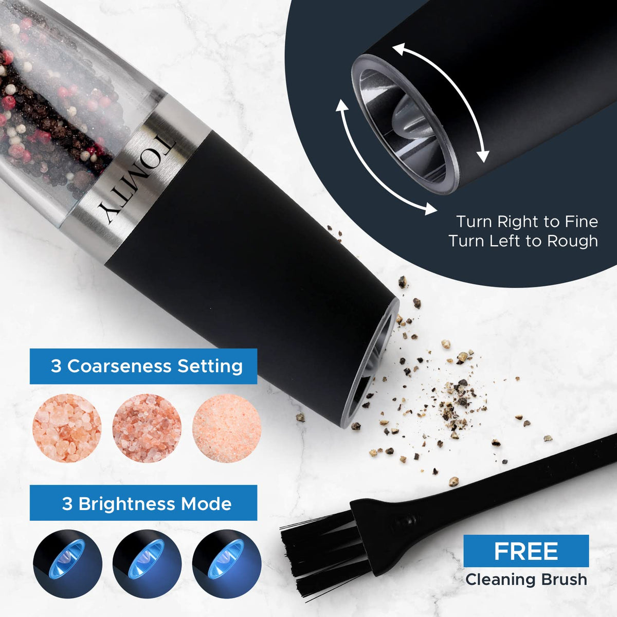 Gravity Electric Salt and Pepper Grinder Set White Elephant - TOMTY Official Imagery - 6