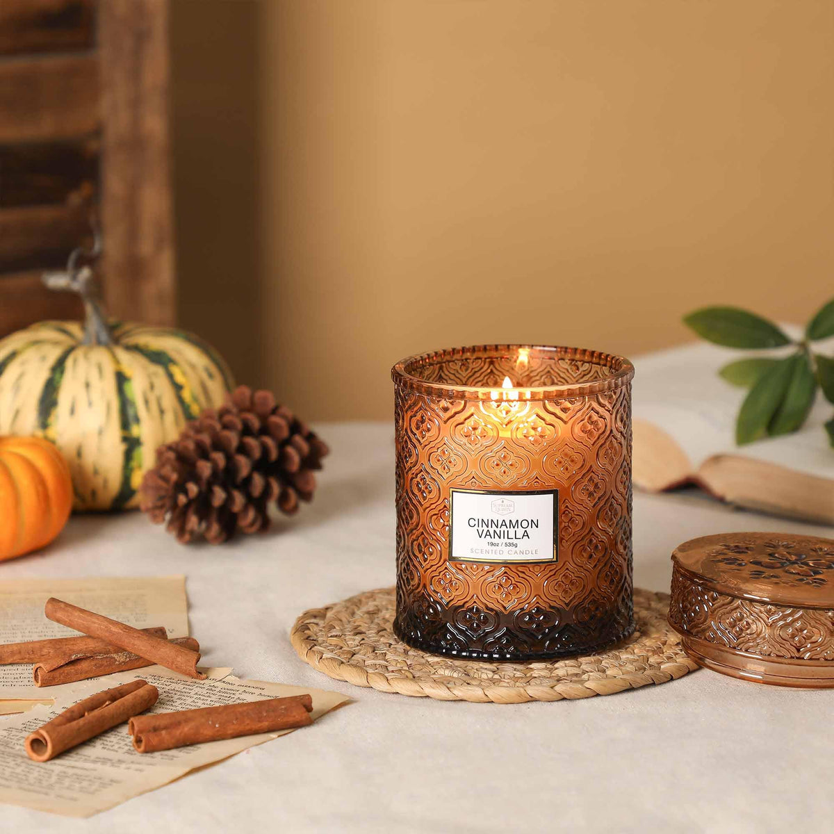 Fall Candle Cinnamon Vanilla Spice Candles 19oz Large Candle - SUPREME LIGHTS ·2017· Official Imagery - 3
