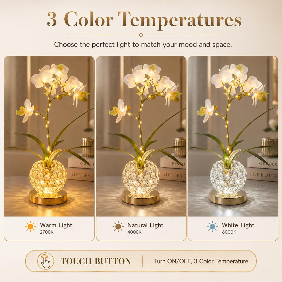 Flower Table Lamp 3 Colors Touch Stepless Dimming Orchid - Strackvial Official Imagery - 5