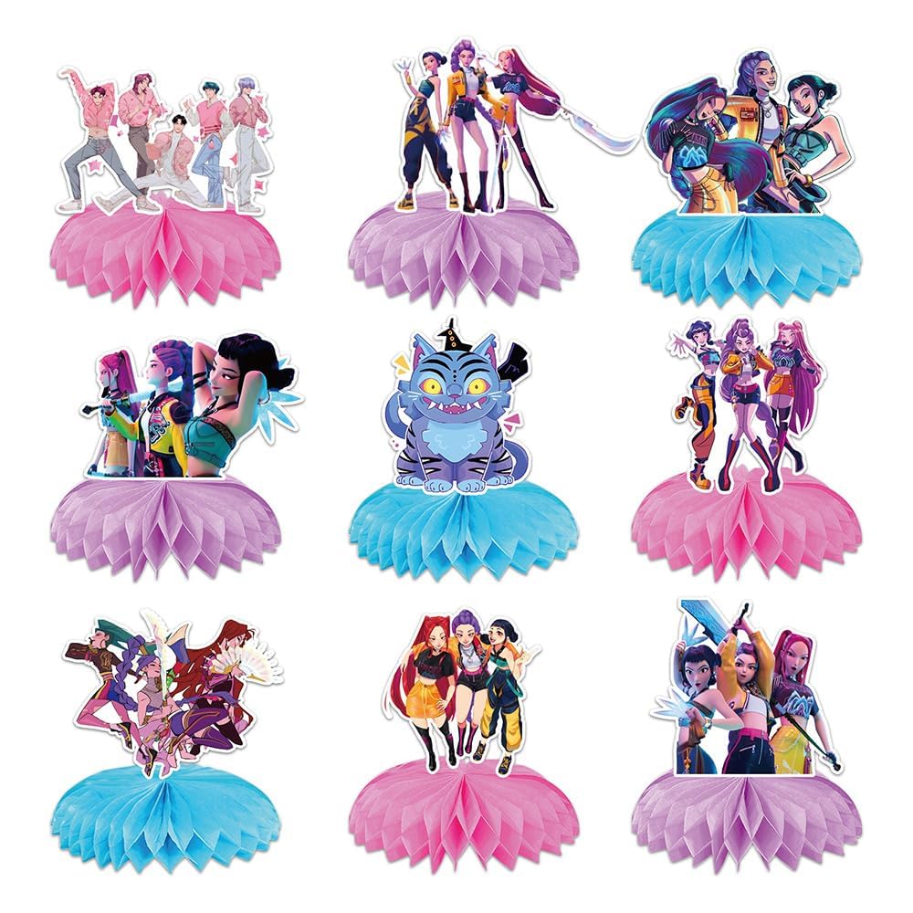 K Pop Demon Birthday Party Supplies , 9Pcs Honeycomb - Product Imagery