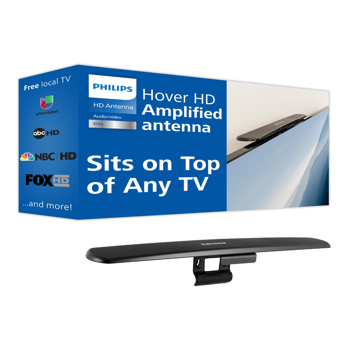 Philips Hover Amplified HD TV Antenna Easy Mount on Top of - Premium Selection Official Imagery - 1