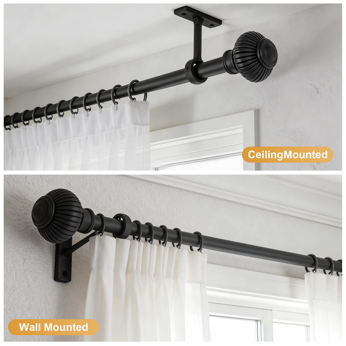 1 Inch Diameter Adjustable Splicing Black Curtain Rods with - DOJUWIN Official Imagery - 7