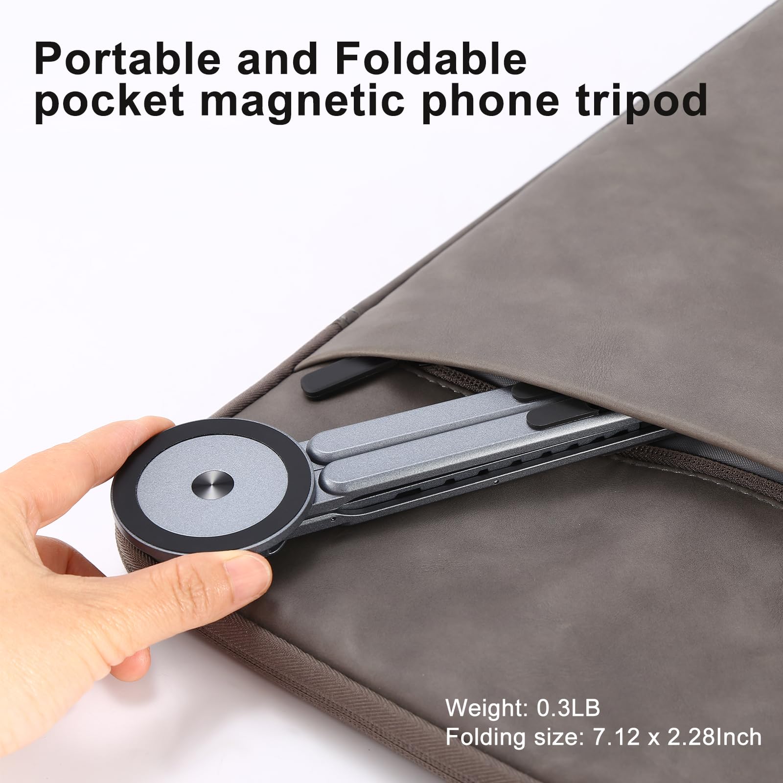 KOSOKO foldable magnetic phone tripod stand with adjustable aluminum holder for tablets, laptops, iPhones, and Android devices.