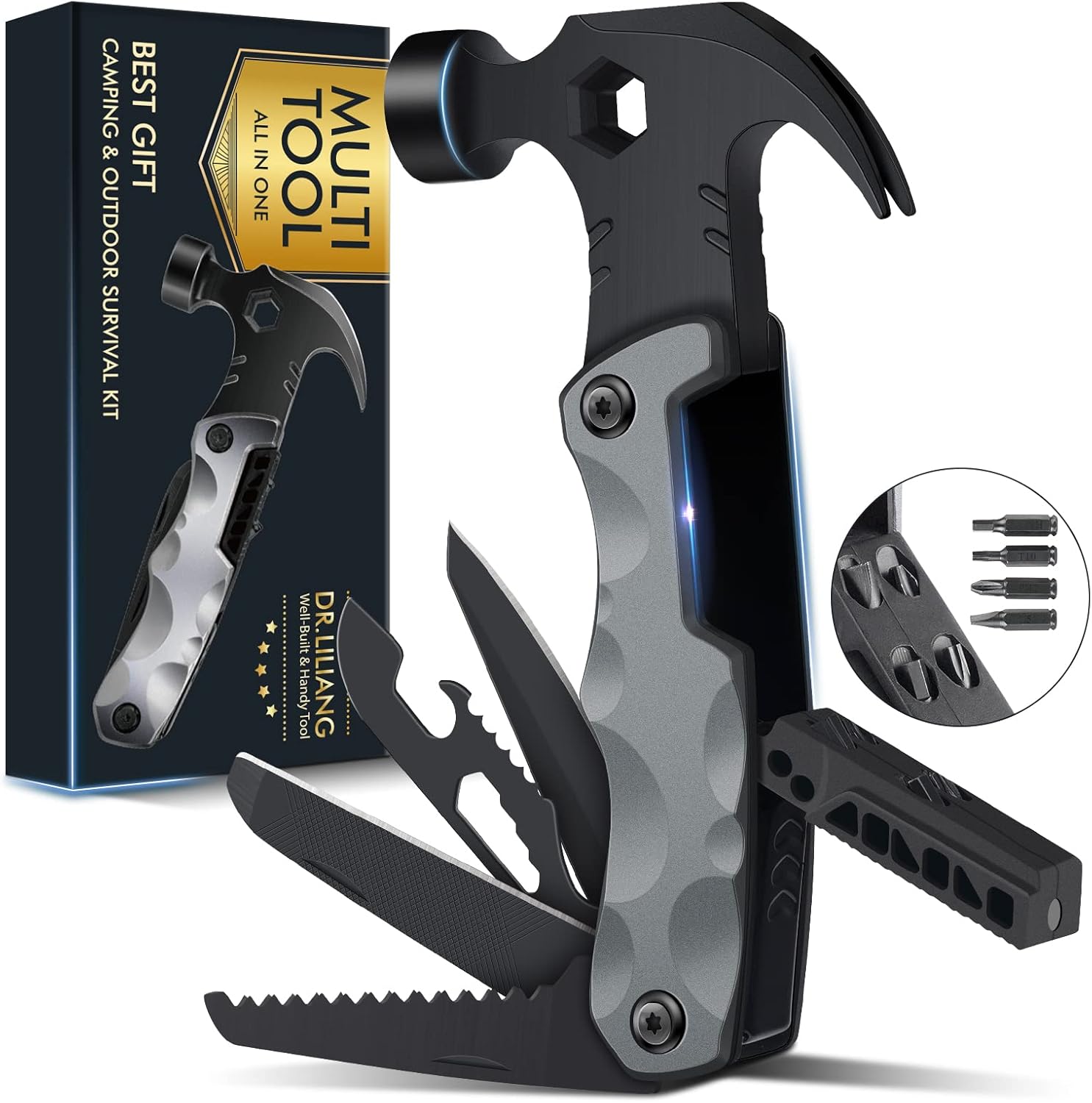 DR.LILIANG 13-in-1 multitool hammer with camping and survival tools, ideal for Father’s Day gifts for dad, husband, and grandpa.