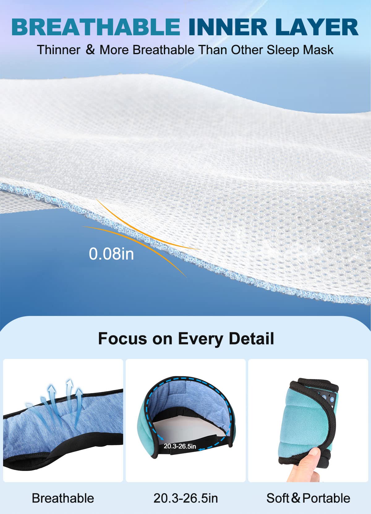 TOPOINT Sleep Mask with Headphones Bluetooth 5.4 Wireless, Sleep Headphone with - TOPOINT Official Product View 4
