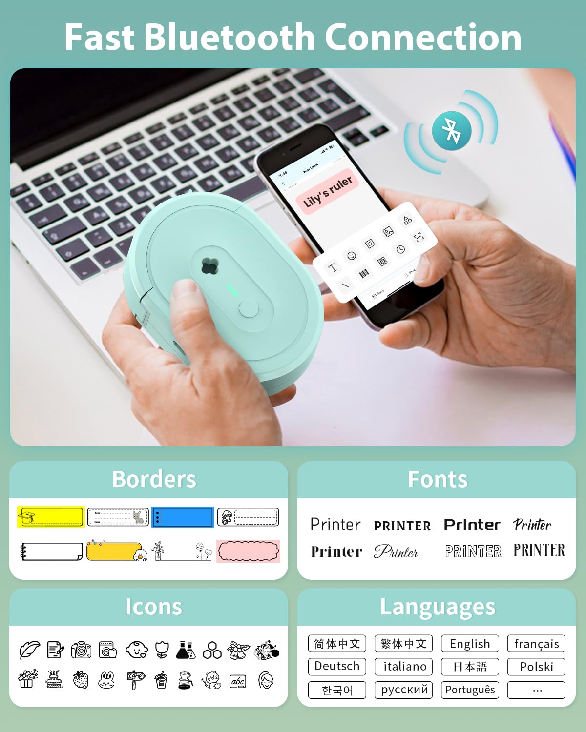 NDYIN N12 Label Maker Machine with 1 Tape Bluetooth Label Printer by NDYIN - Angle View 2