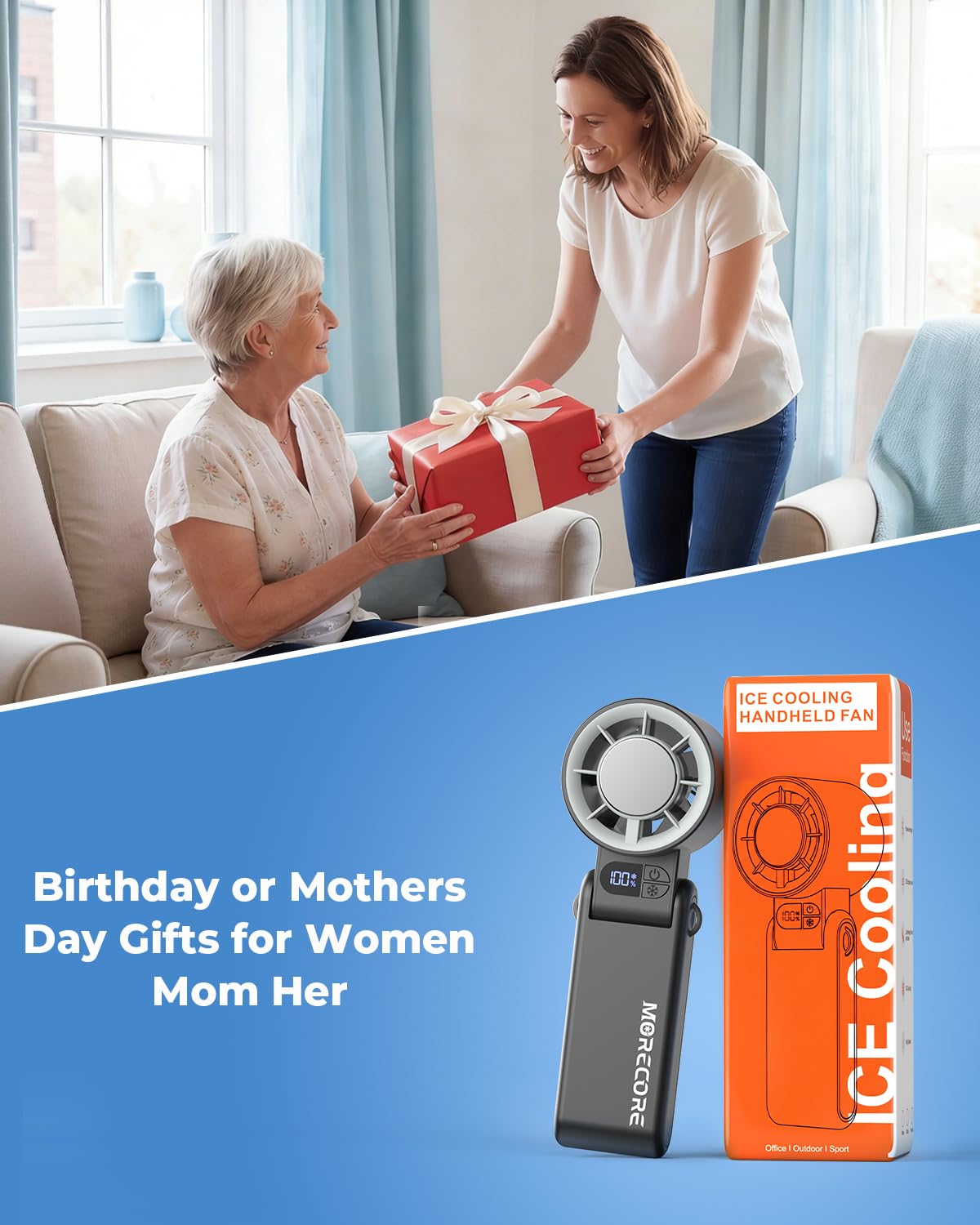 MORECORE Portable Handheld Fan with Ice Cooler,  , Gifts for Men Mom W - View 4