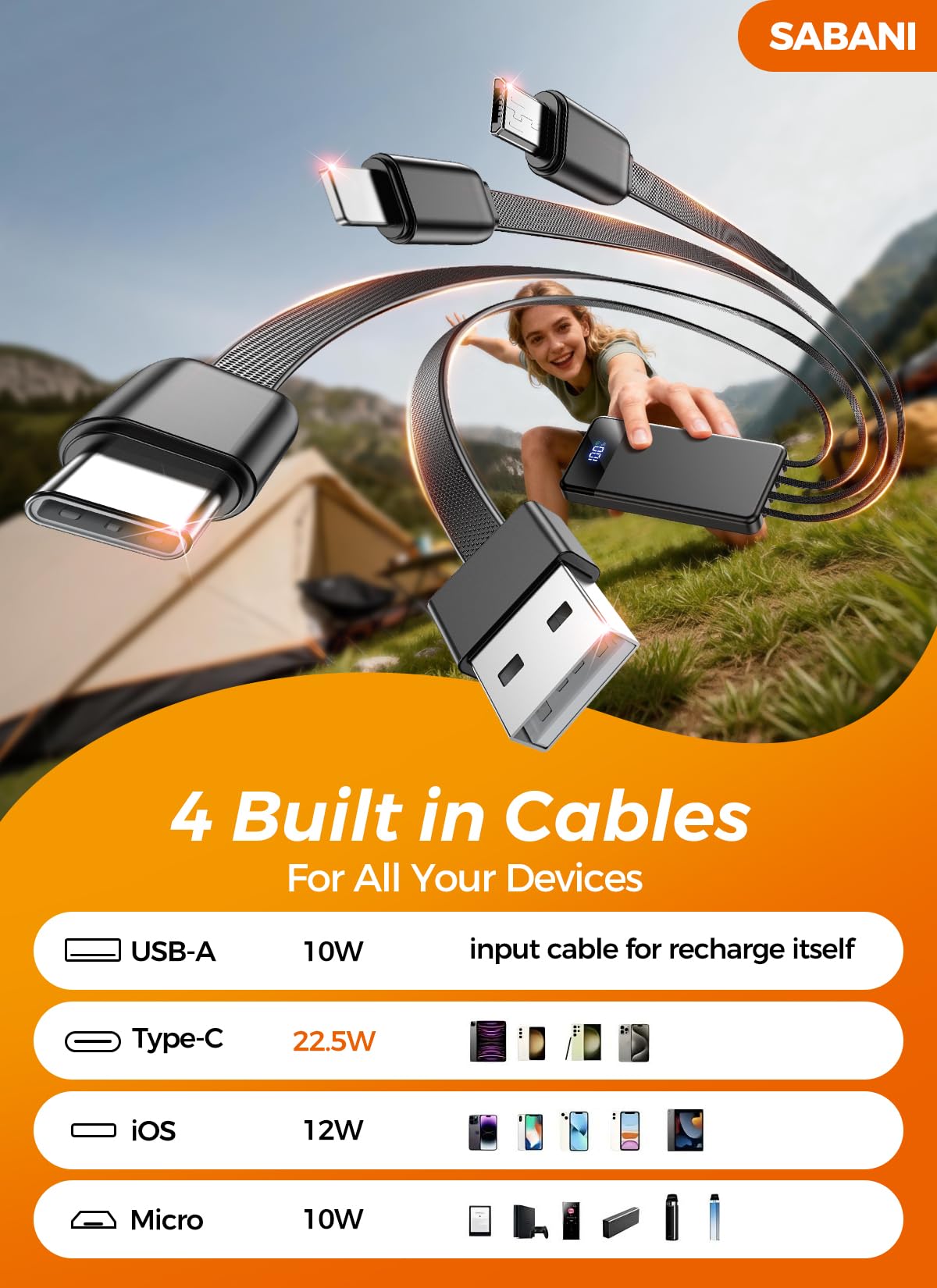 Portable Charger 35000mAh Power Bank 4 Built in Cable Big - SABANI Official Imagery - 4