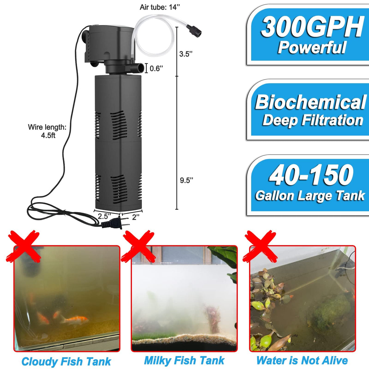 Aquarium Filter for 55 150 Gal Tank Crystal 300GPH - TARARIUM Official Imagery - 5