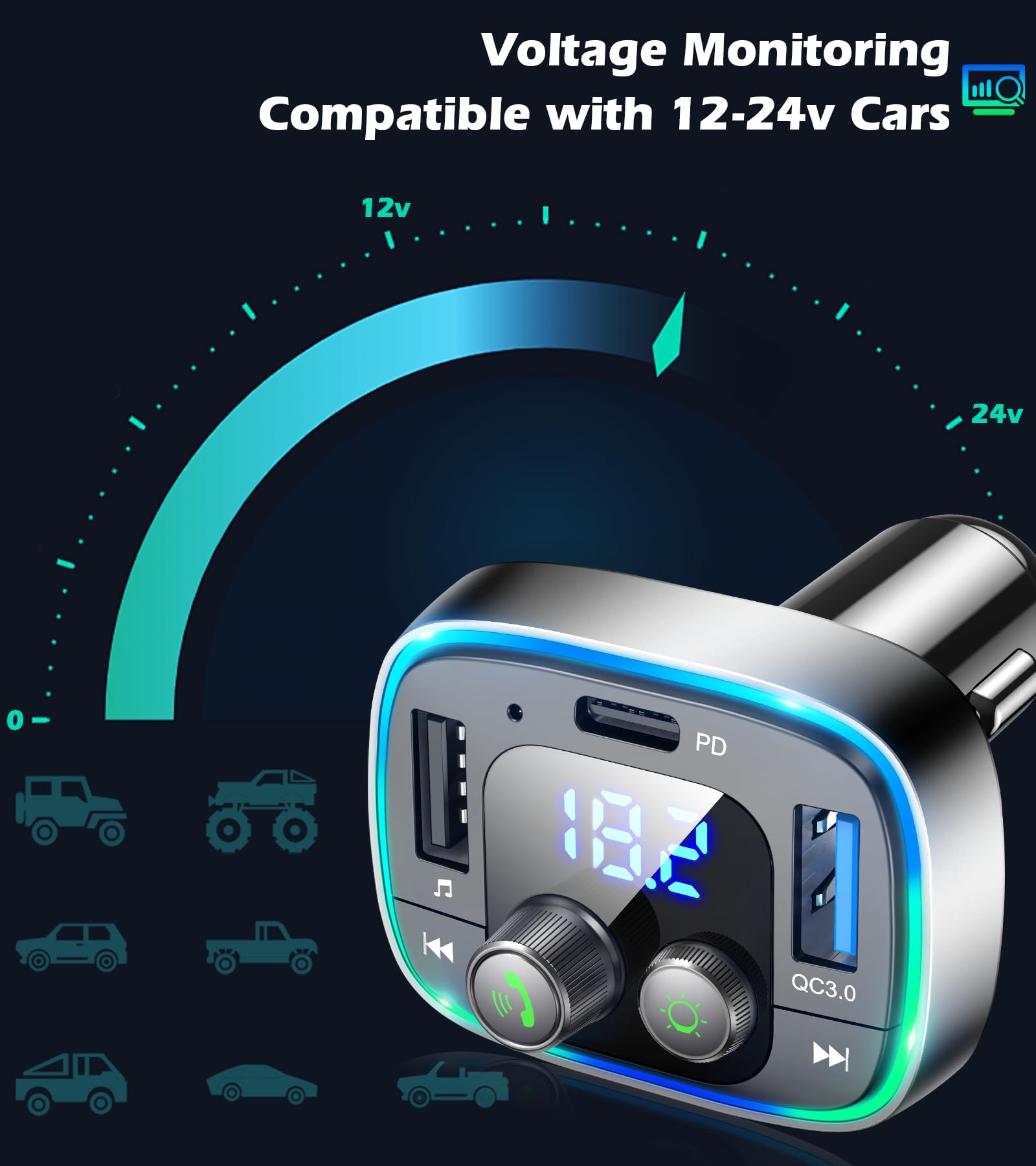 LIHAN Bluetooth Car Adapter 5.4, FM Transmitter, 48W PD/QC Charge by LIHAN - Angle View 8