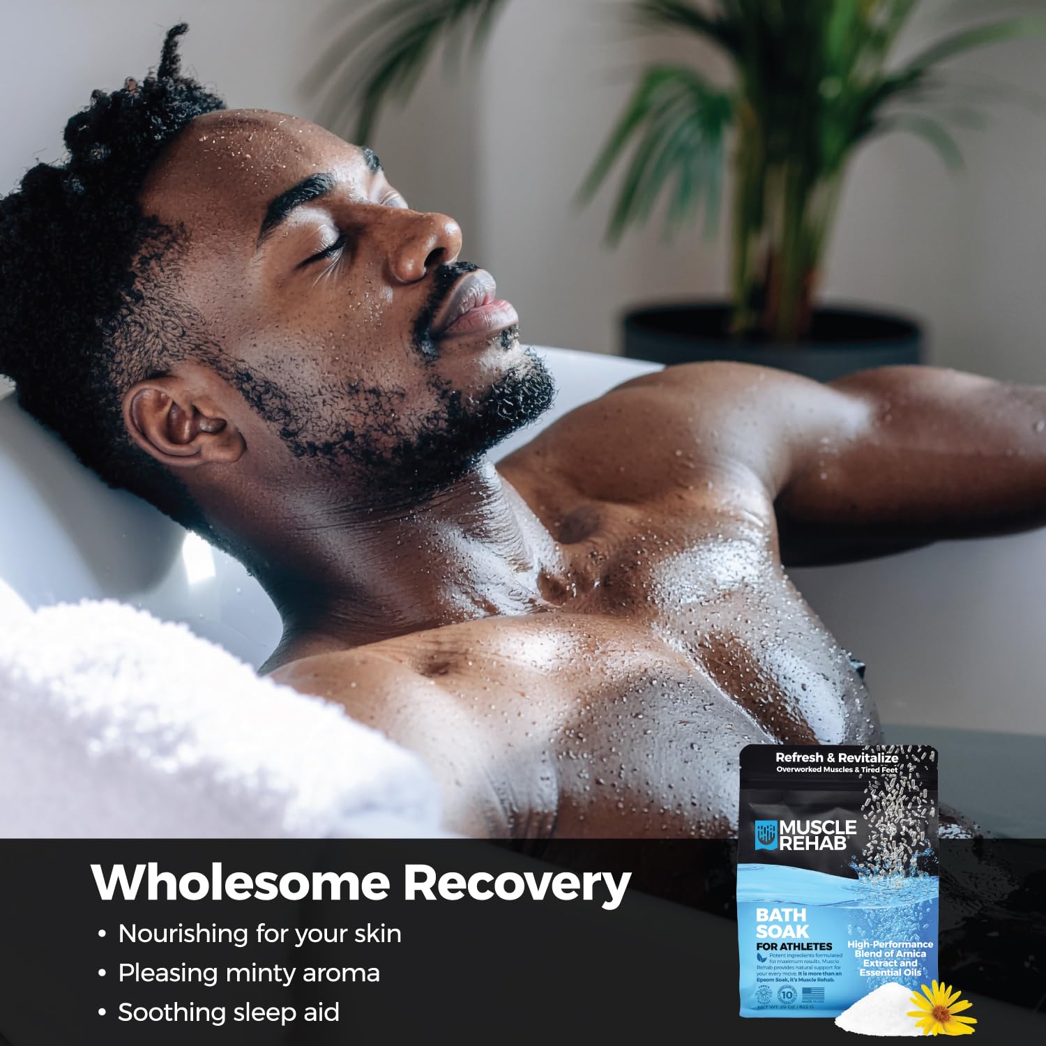 Muscle Rehab Epsom Salt Bath Soak 5 Travel Packets with Arnica and Magnesium for Muscle Pain Relief : Portable Foot Soak for Athletes and Active Recovery