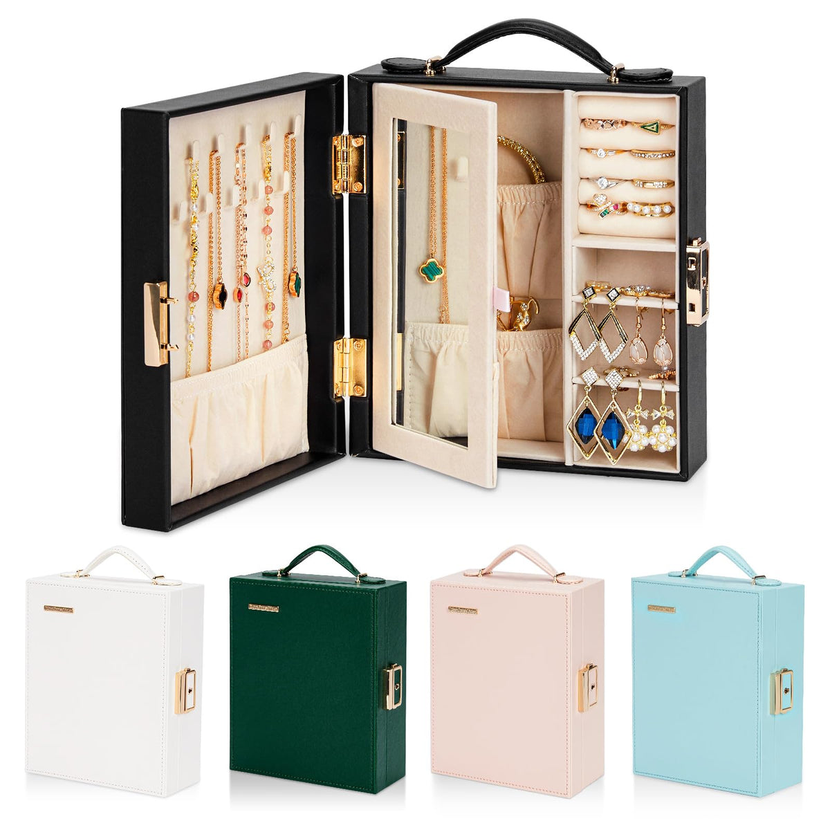Portable Travel Jewelry Case Jewelry Box with Lock and - Enthralite Official Imagery - 1