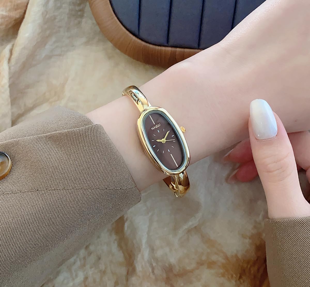 Women s Watch Delicate Oval Bangle Minimalist Wristwatch - GOODLIYA Official Imagery - 4