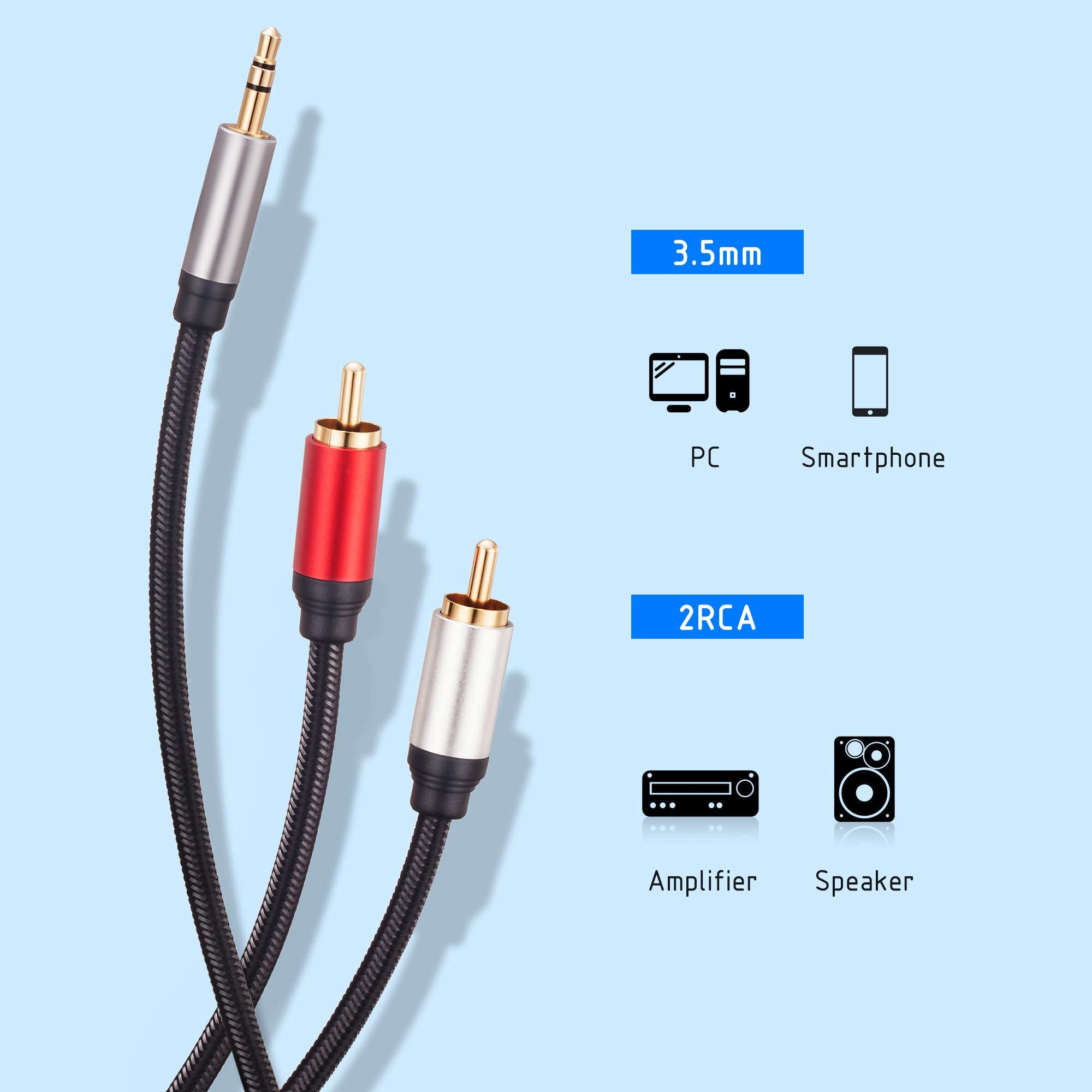Jelly Tang RCA Cable 3Ft, 3.5mm Male to 2RCA Male Stereo Audio Ad by Jelly Tang - Angle View 3