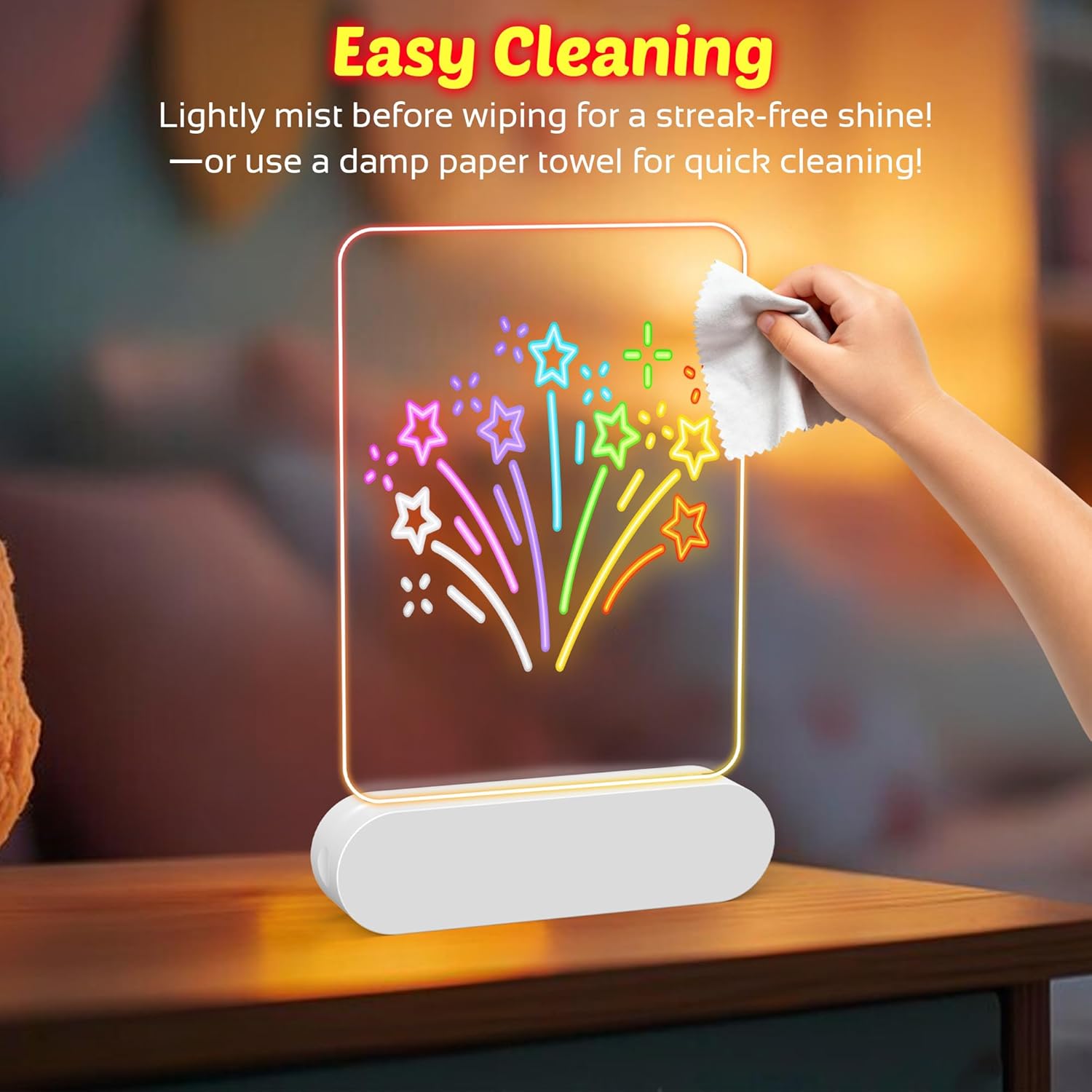 MOKOQI rechargeable cordless LED drawing board with illuminated writing surface, perfect for notes and messages.