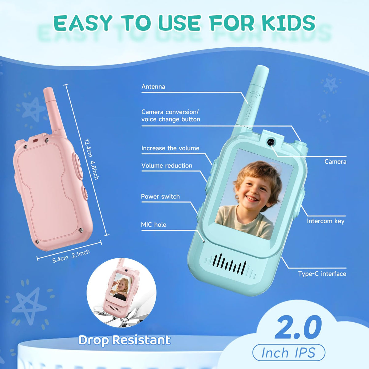 Kids Video Walkie Talkies 2 Pack Long Range Toy Walkie - YUSSBCU Official Imagery - 7