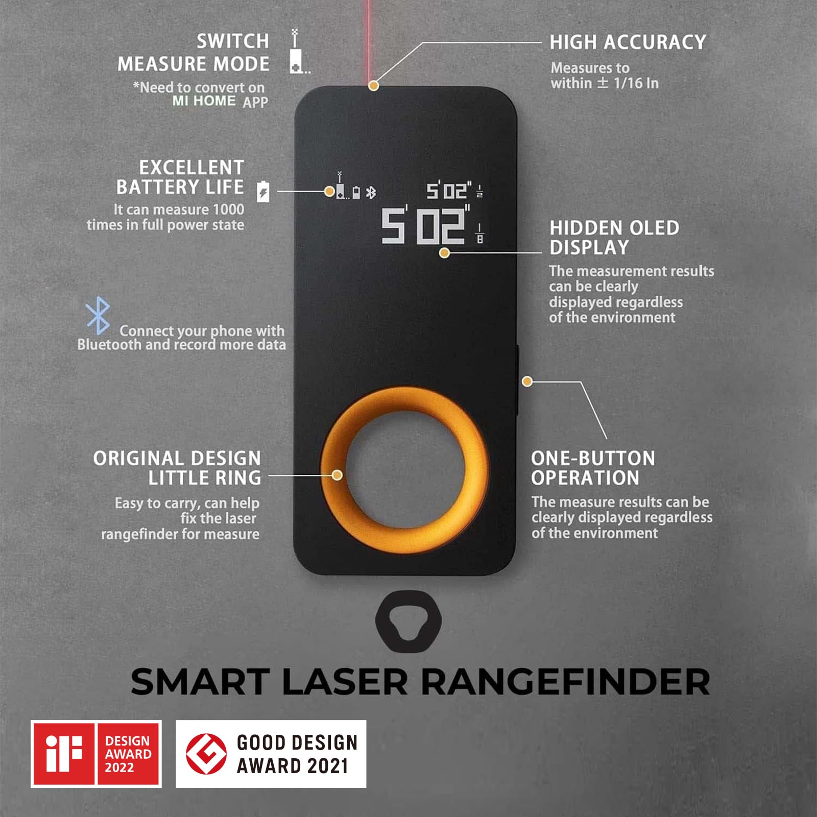 HOTO Pocket-Size Laser Measuring Tool, EDC Gadget Birthday Gift f by HOTO - Angle View 6