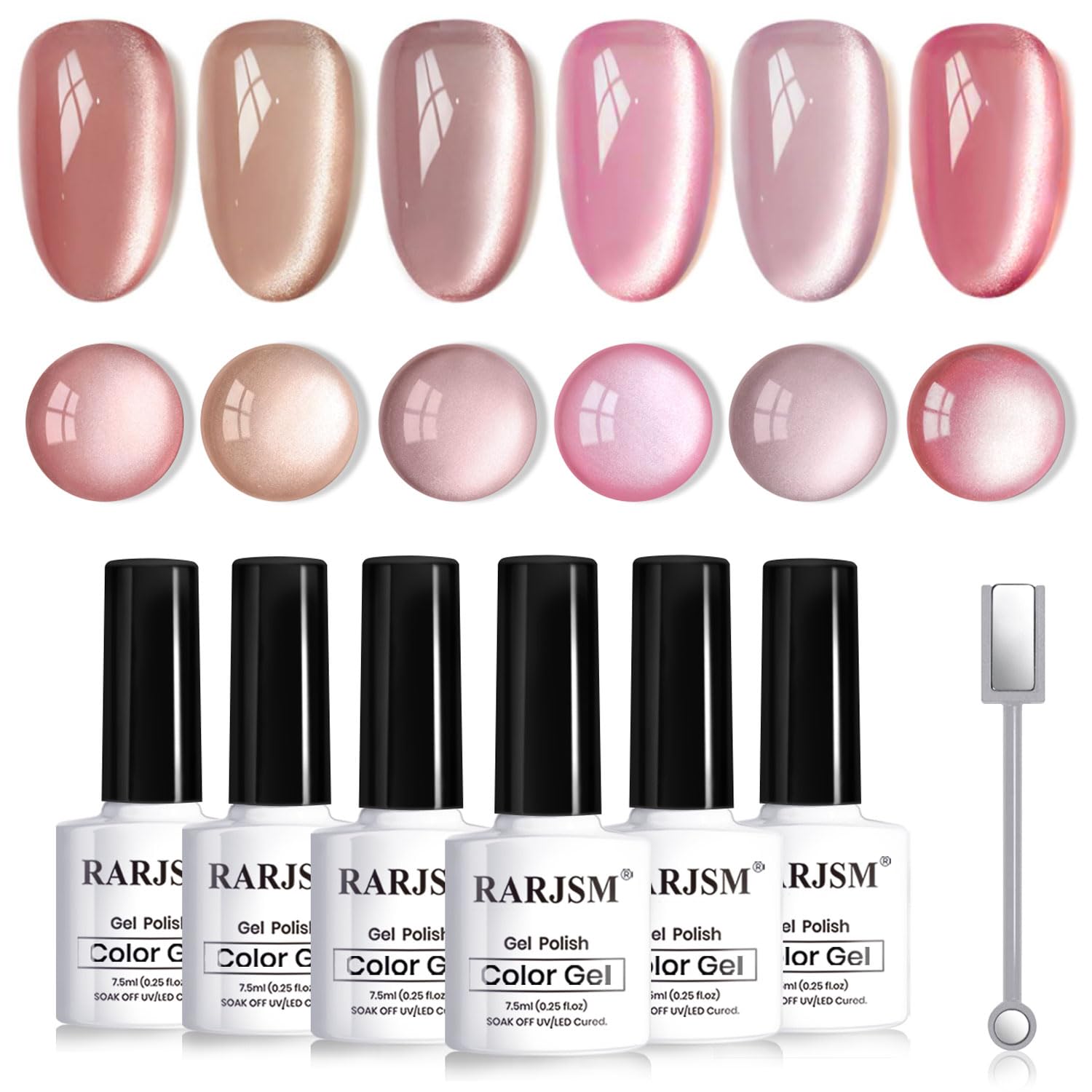 RARJSM Nude Glitter Cat Eye Gel Nail Polish Set 6Pcs Ceramics - Product Imagery