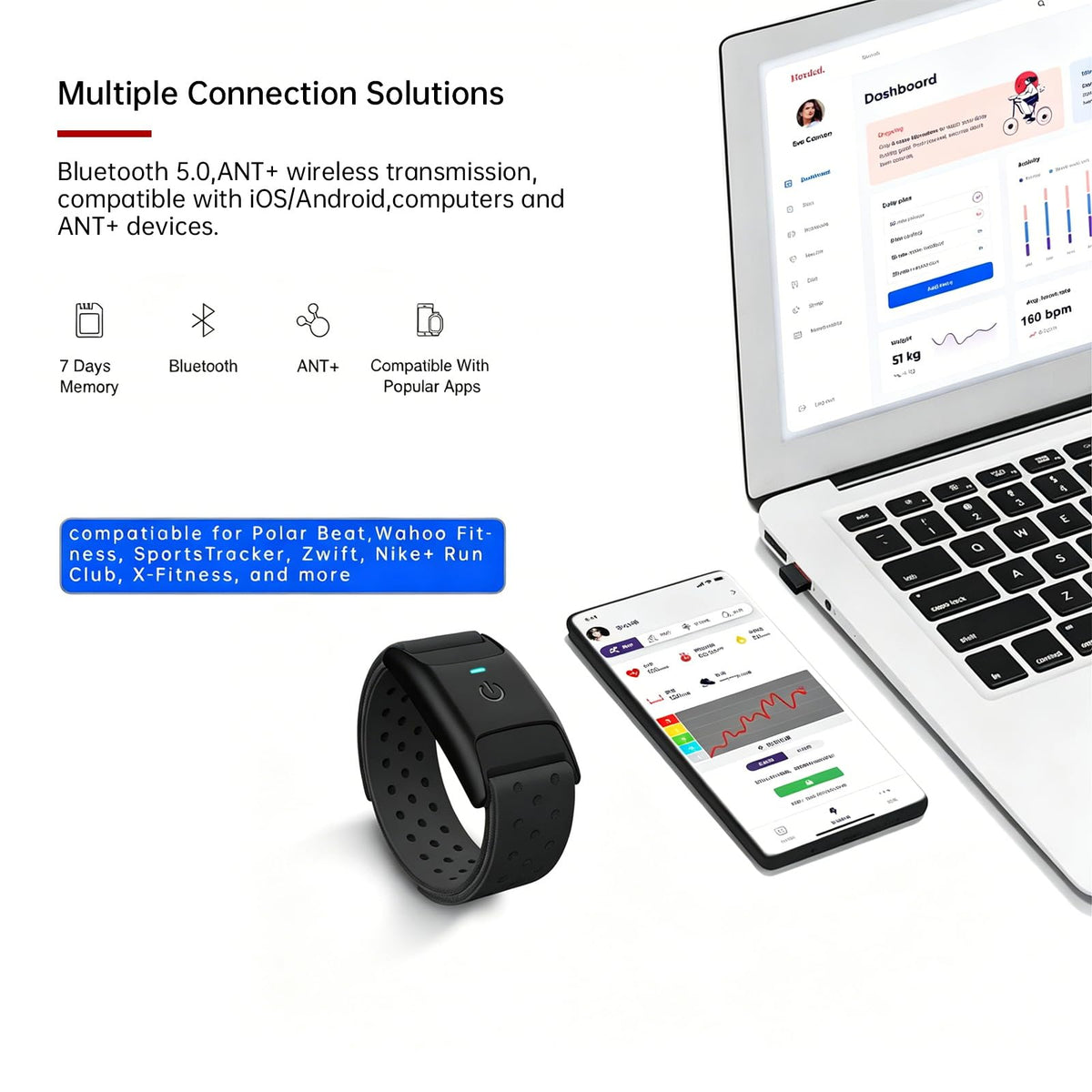 Heart Rate Monitor Armband HRM Bluetooth ANT IP67 60H - CHILEAF Official Imagery - 6