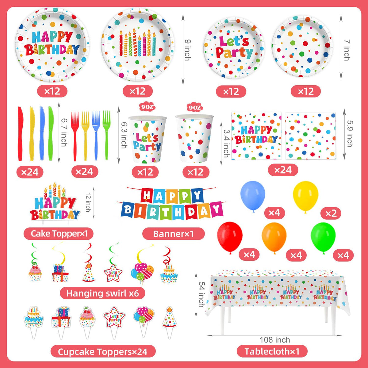 195 Pcs Birthday Party Supplies Happy Birthday Party Dots - Kinovo Official Imagery - 4
