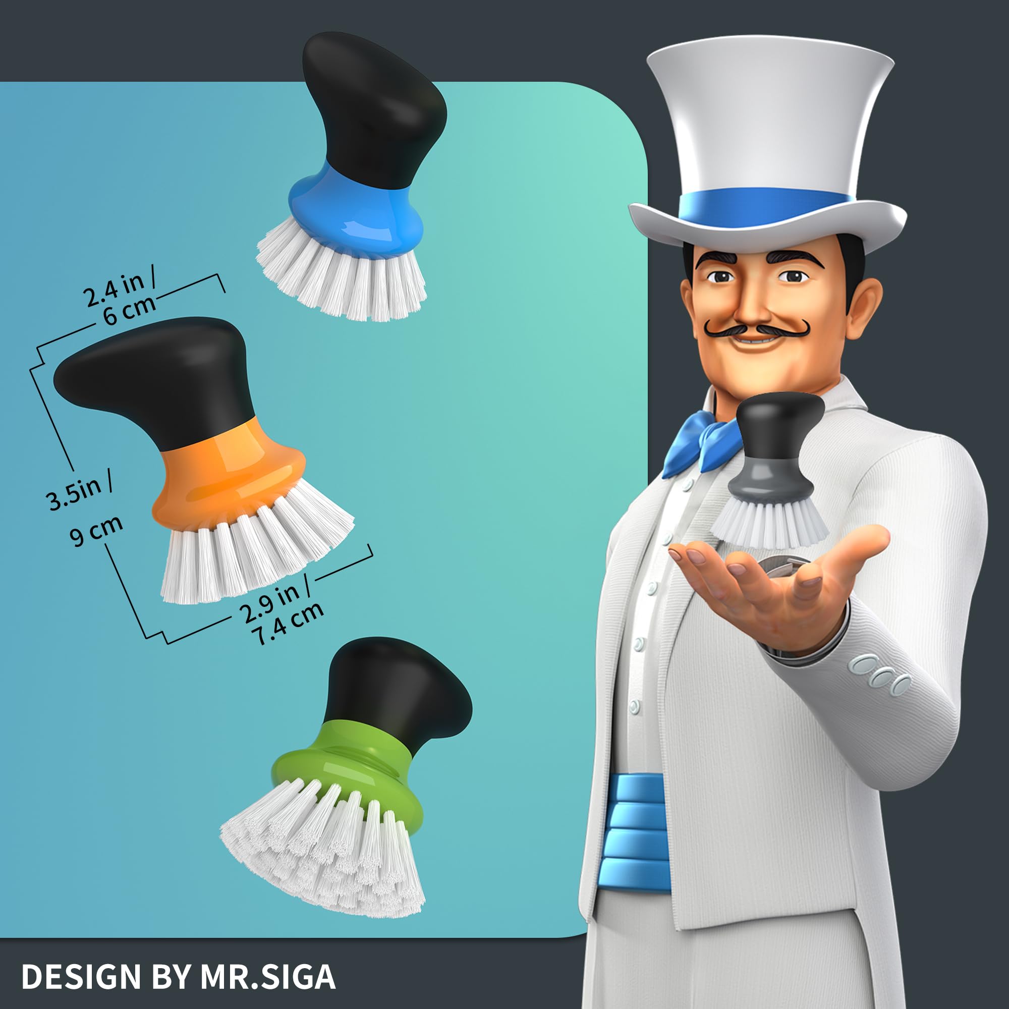 MR.SIGA Dish Scrub Brush, Palm Brush Dish Scrubber, Gray, Pack of 2 - View 2