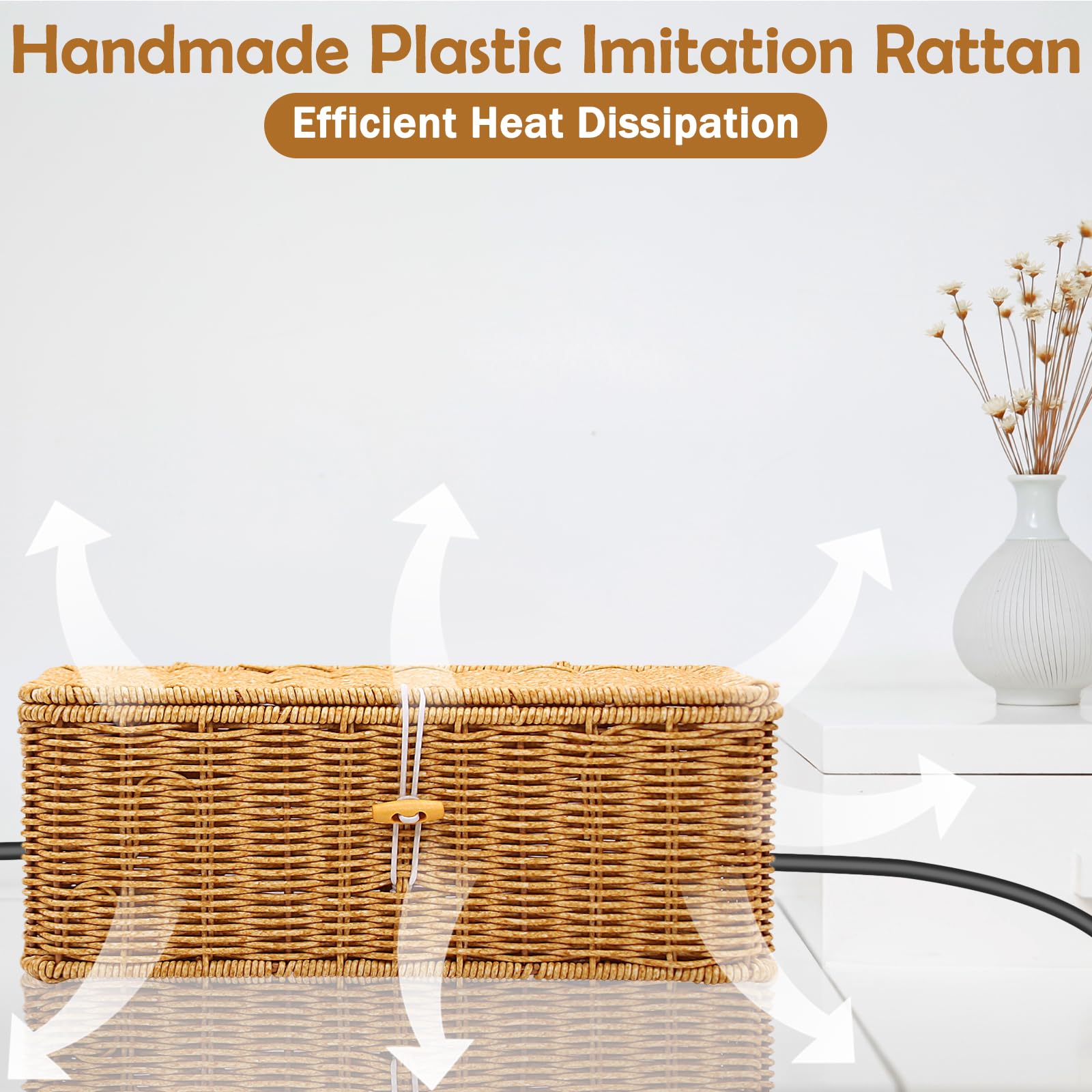 Handmade Rattan Cable Management Box & Cord Organizer