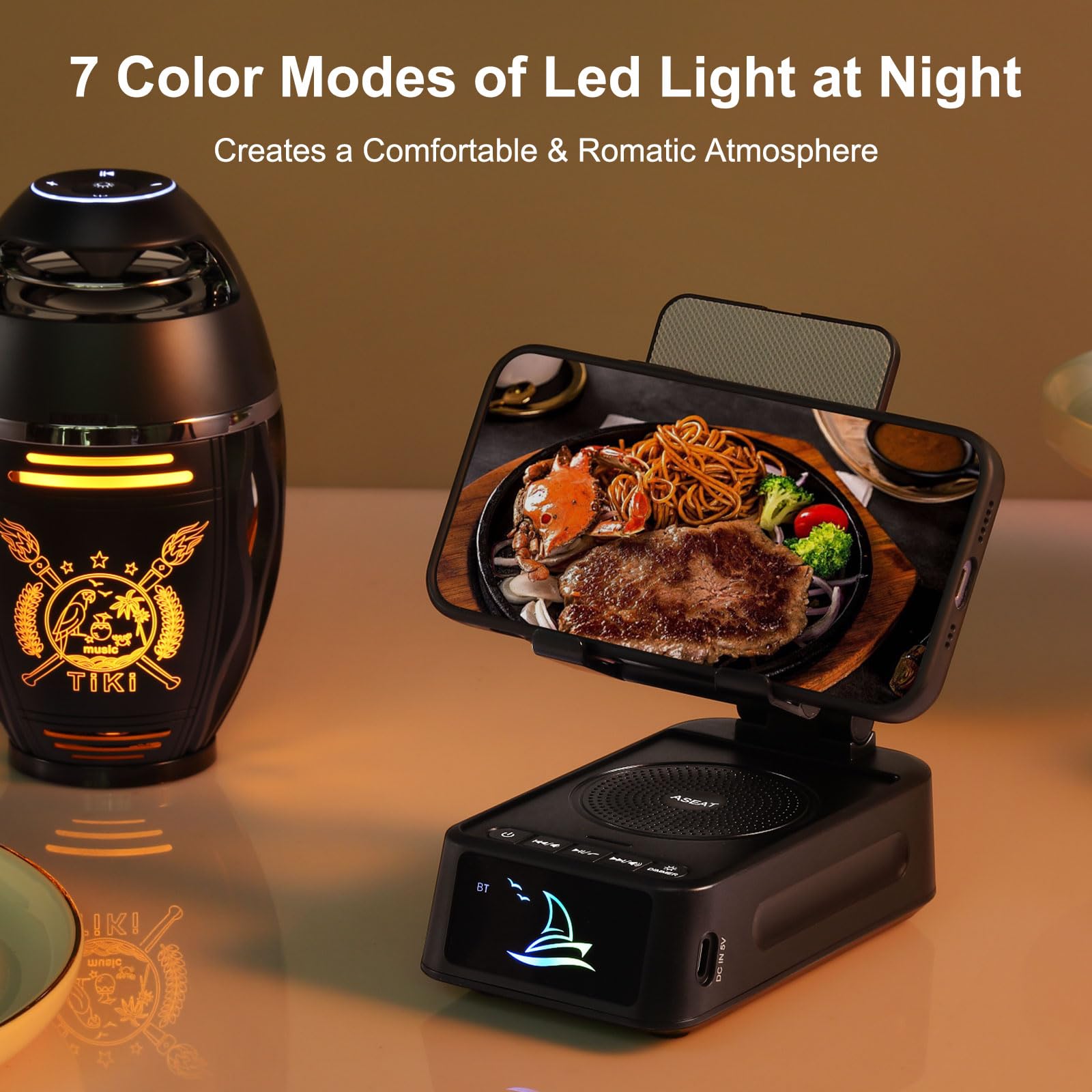 ASEAT Gifts for Men Women, Cell Phone Stand with Bluetooth Speaker Led Light, Un - ASEAT Official Product View 4