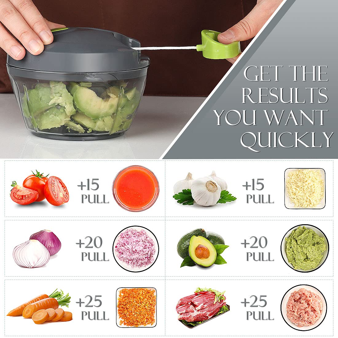 Ourokhome Manual Food Processor Vegetable Chopper, Portable Hand - Ourokhome Official Product View 3