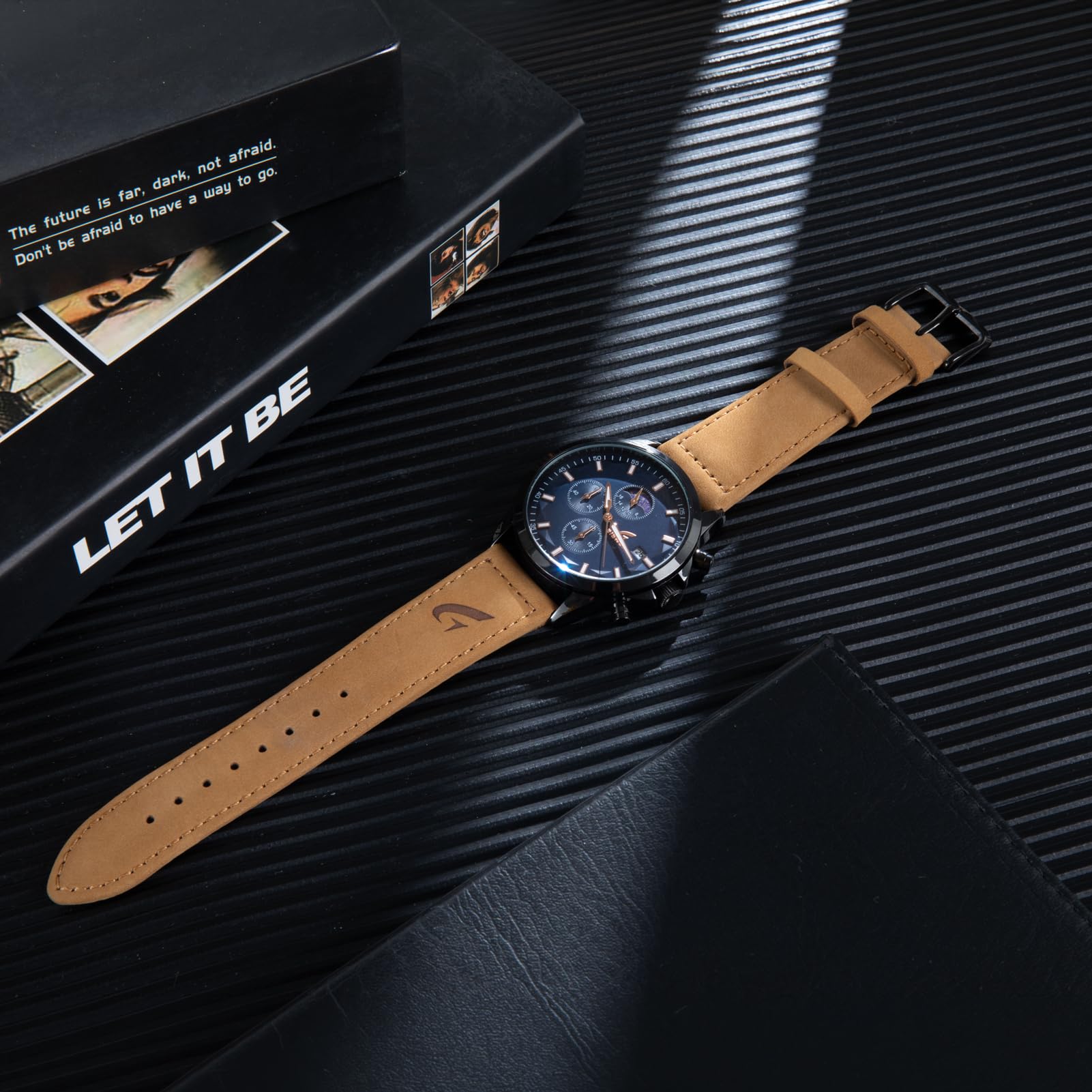 GISWOLL Men's Chronograph Watch Day-Night Subdial Leather