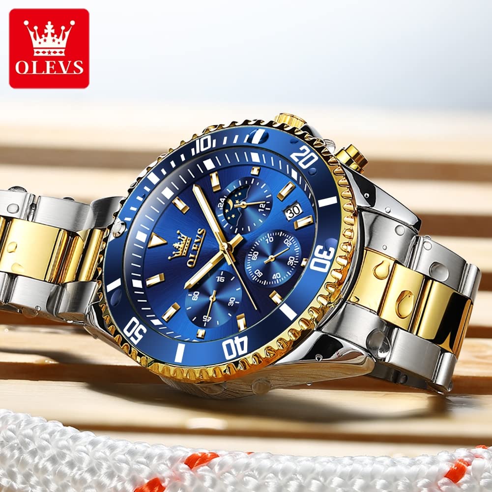 OLEVS Mens Stainless Steel Watch Fashion Luxury Big Face Analog Waterp - View 3
