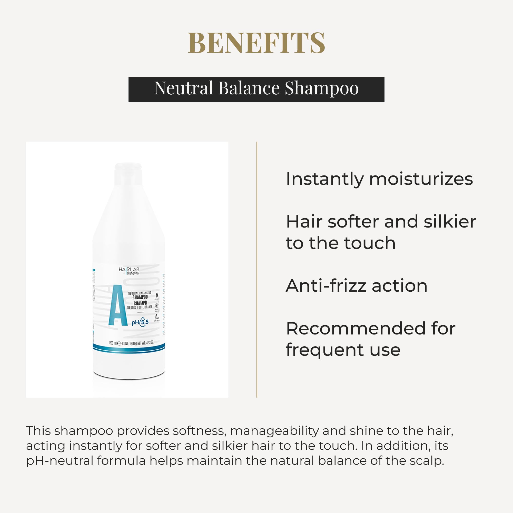 SALERM - Neutral Dermoprotective Shampoo - Hairlab Neutral Balancing - 1200 ml - Neutral pH - For All Hair Types - With Vitamins B and C - Hydrates and Cares for the Scalp - Anti-Frizz