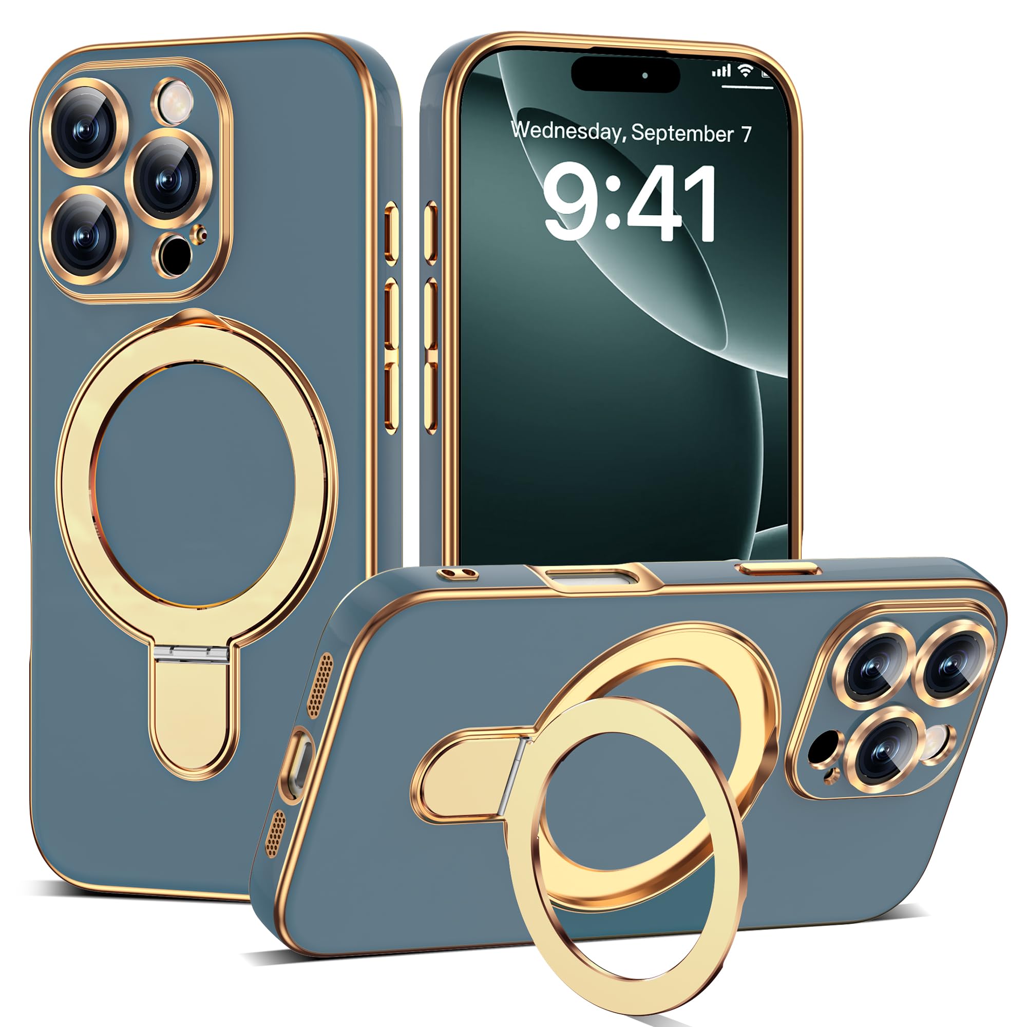 Plating Phone Case for iPhone 16 Pro with Stand 6 3 Grey - ETPESOK Official Imagery - 2