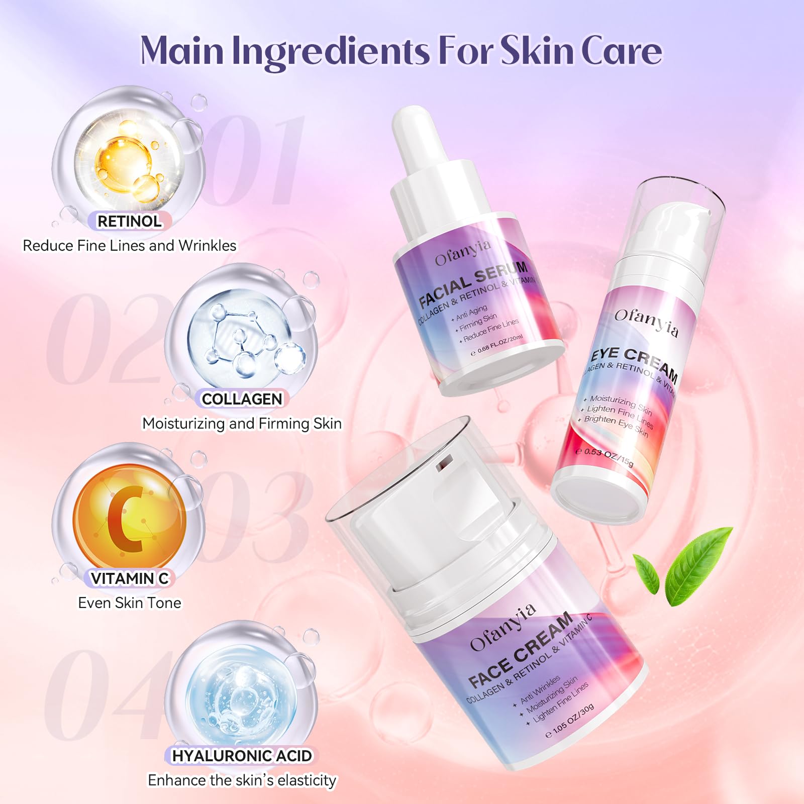 Collagen Retinol Skincare Set, 6 Pcs Anti-Aging Skin Care Set - Ofanyia