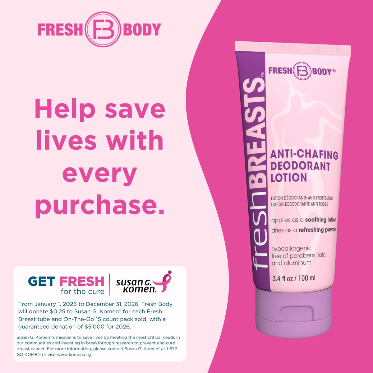 Fresh BREASTS Anti Chafing Deodorant Lotion to Powder 3 4oz - Fresh Body FB Official Imagery - 7