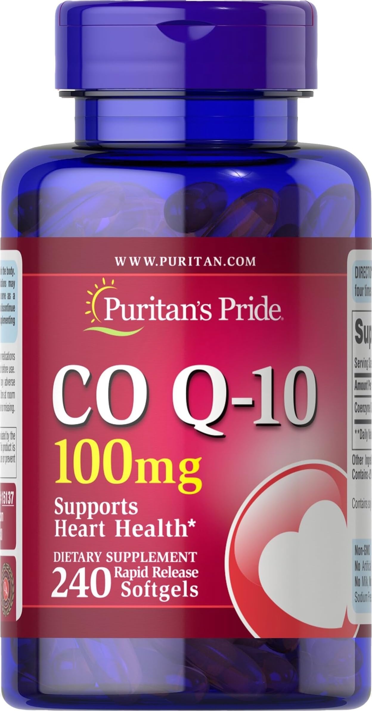 Puritan's Pride Coenzyme CoQ10 100mg, 240 Rapid Release Softgels - Puritan's Pride Official Product View 1