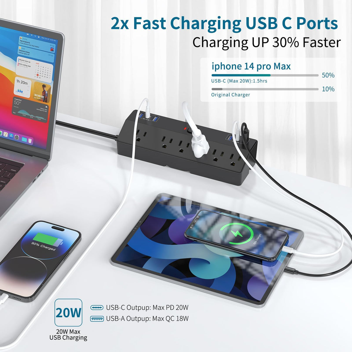 Desk Clamp Power Strip with 40W Fast Charging Station - JXGUCAT Official Imagery - 4