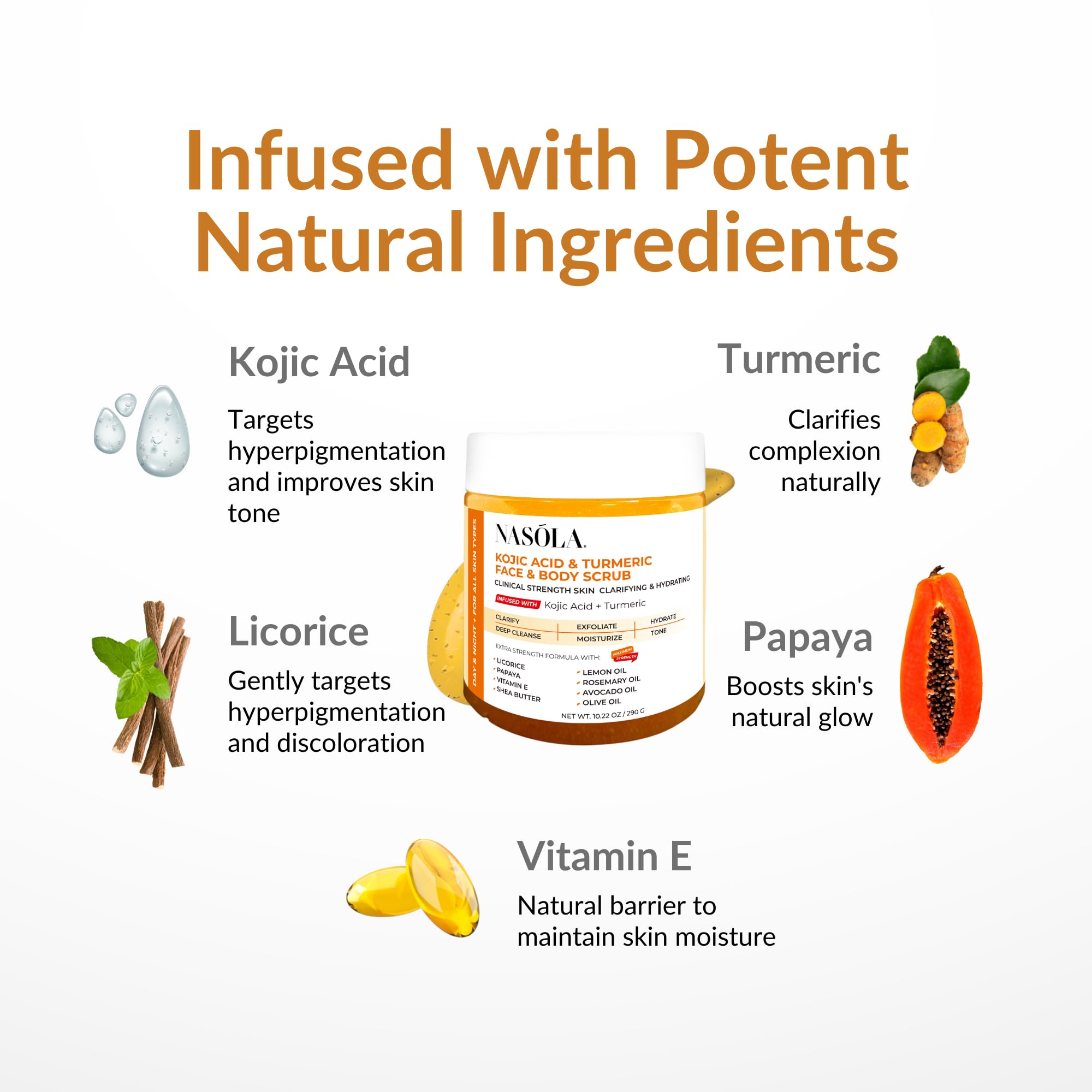 Nasola Kojic Acid Turmeric Face and Body Scrub - Moisturizing & Exfoliating - Nasola Official Product View 5