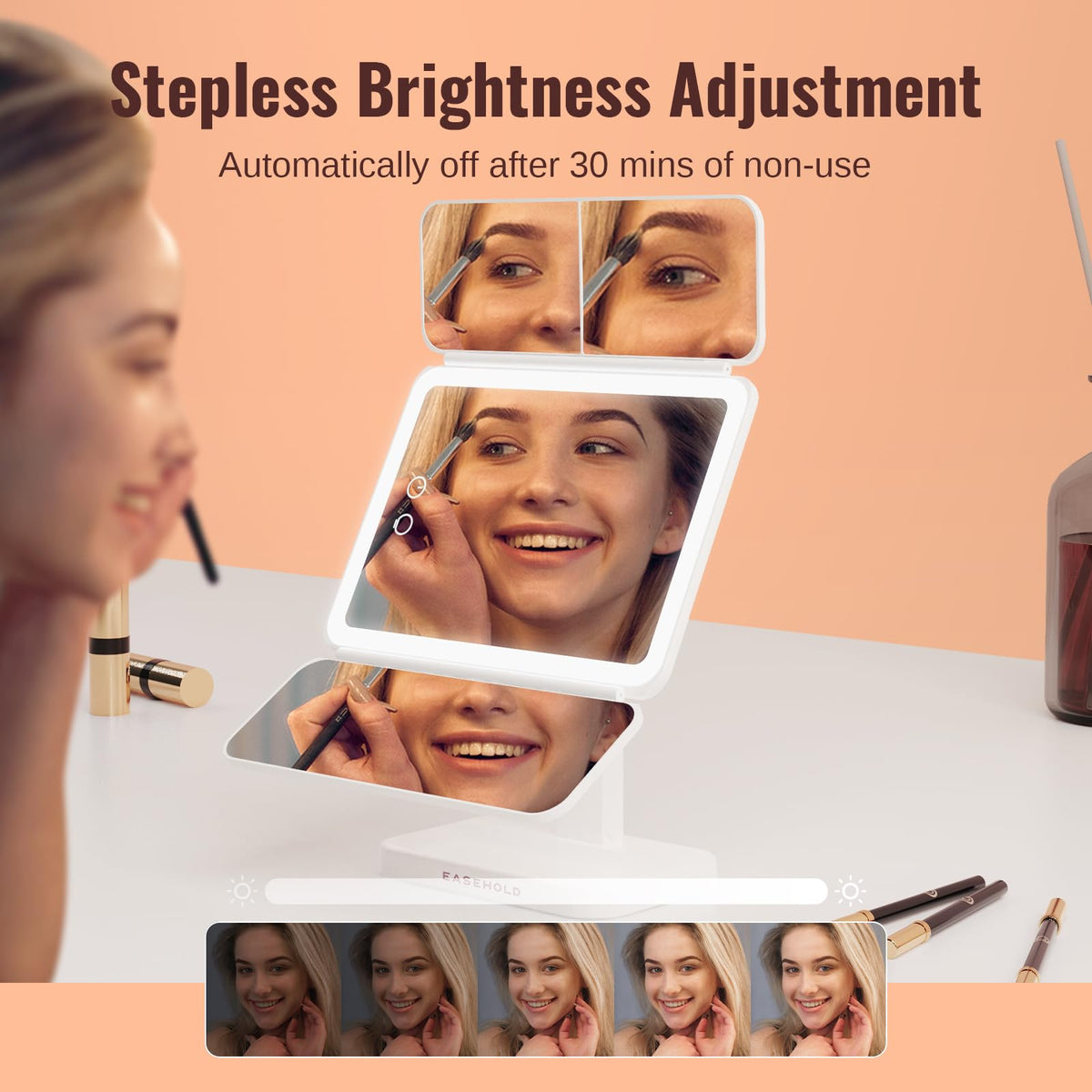 2000mAh Rechargeable Trifold Lighted Makeup Vanity Mirror - EASEHOLD Official Imagery - 7