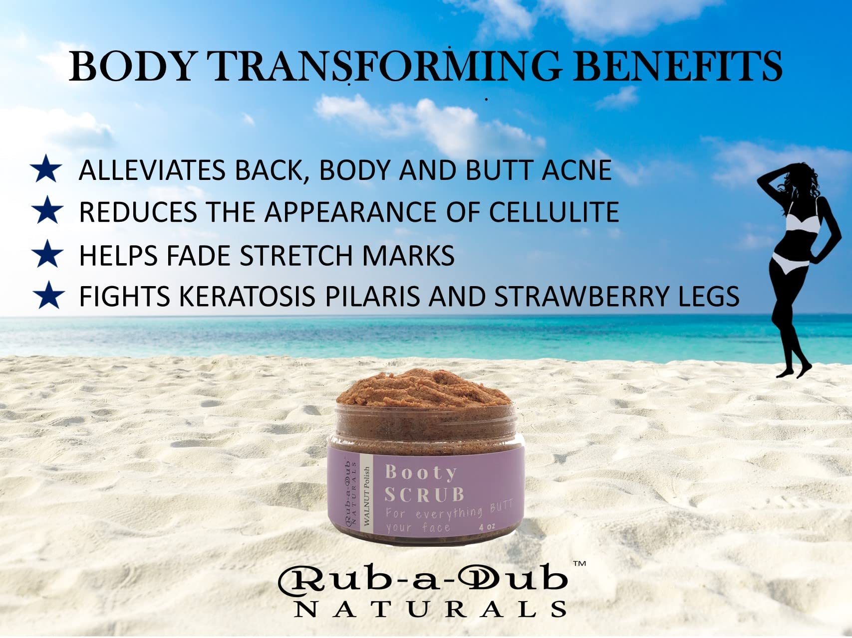 Rub-a-Dub Naturals Premium Walnut Body, Back and Booty Scrub, Exfoliating Butt - Rub-a-Dub Naturals Official Product View 5