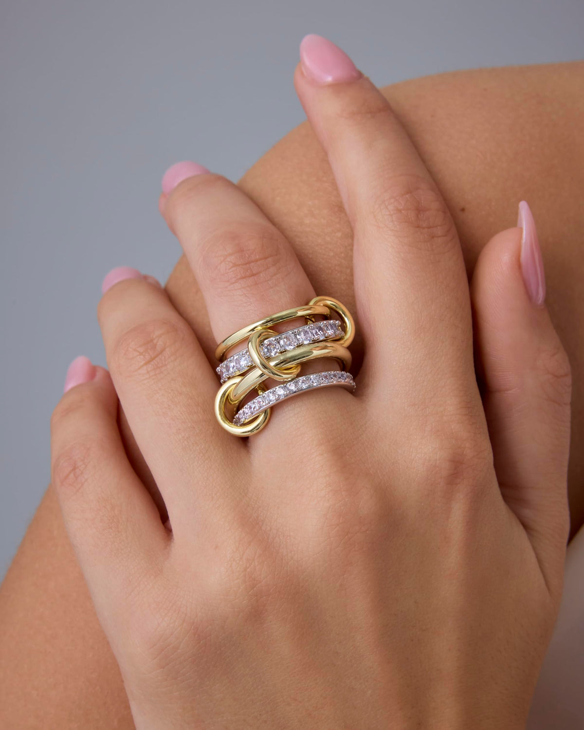 PAVOI Stackable Rings for Women 14K Gold Plated Interlocked - PAVOI Official Imagery - 3