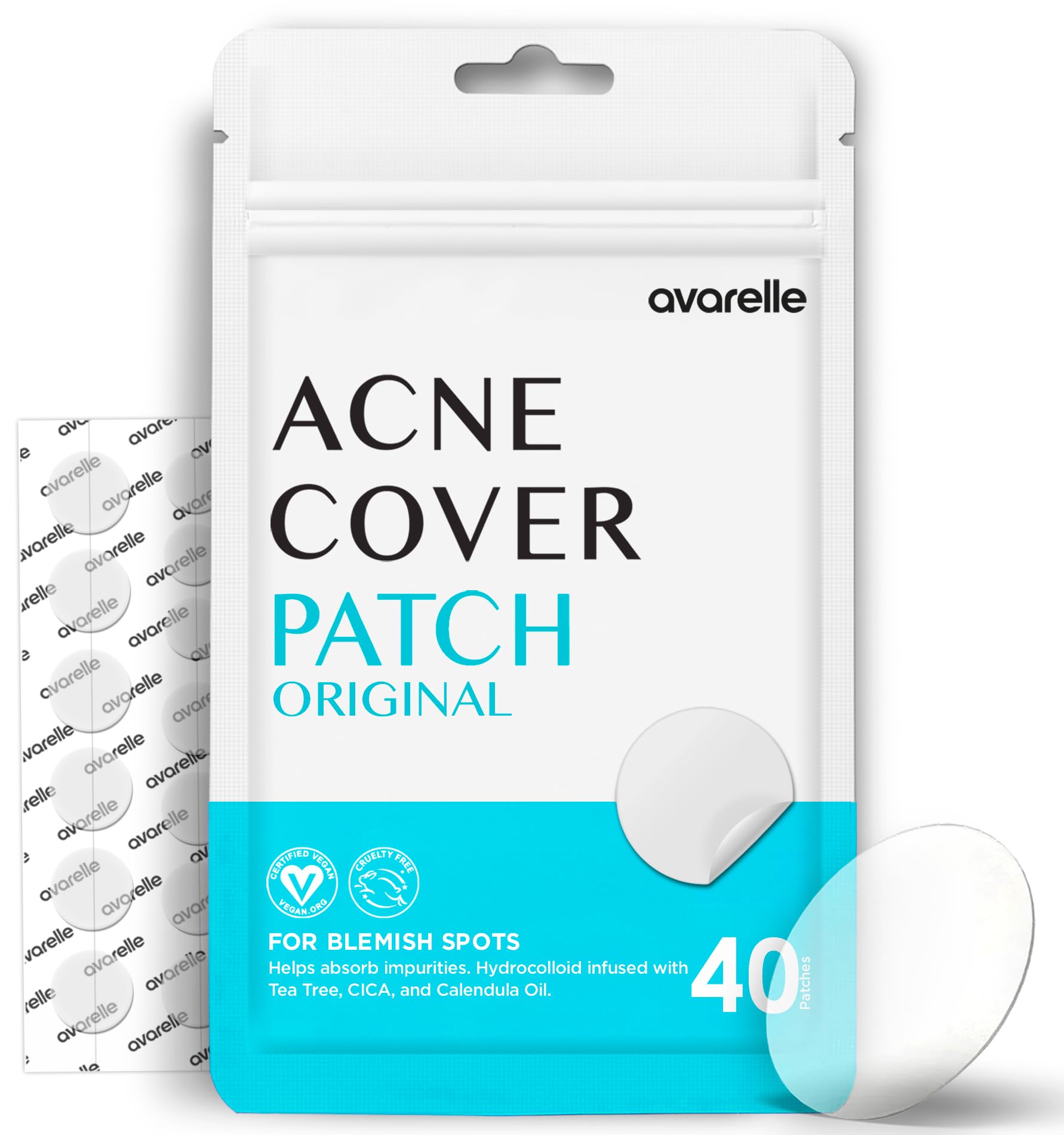 AVARELLE Original Hydrocolloid Acne Pimple Patches for Face 40 - Product Imagery