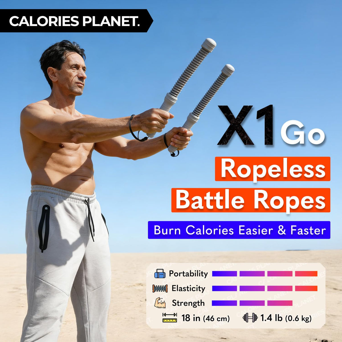 X1 Go Portable Ropeless Battle Ropes Low Impact HIIT Cardio - Calories Planet Official Imagery - 3