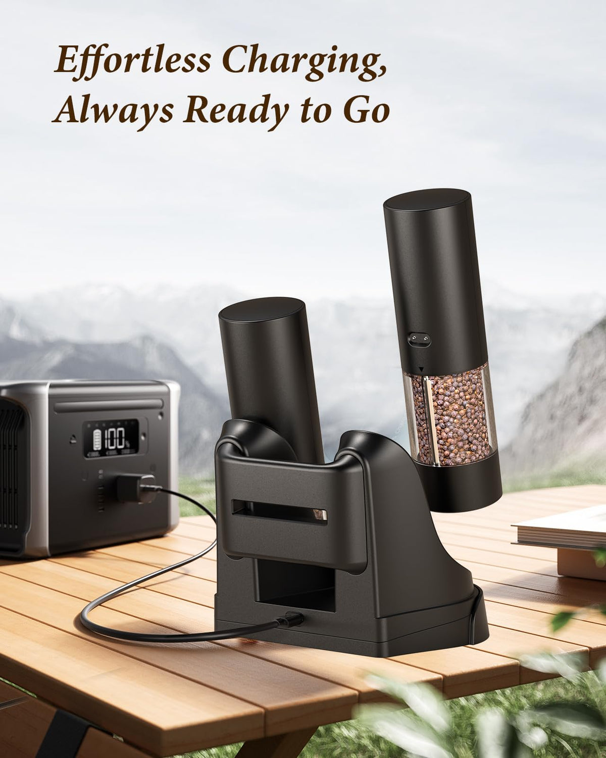 Electric Salt and Pepper Grinder Set Charging Base Automatic - WONMAKE Official Imagery - 4