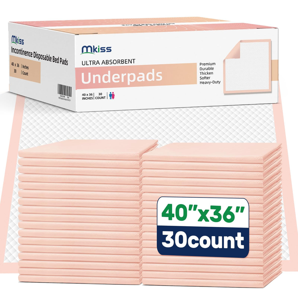 Extra Large Bed Pads 40 x 36 Disposable Adult 30 Count - MKISS Official Imagery - 1