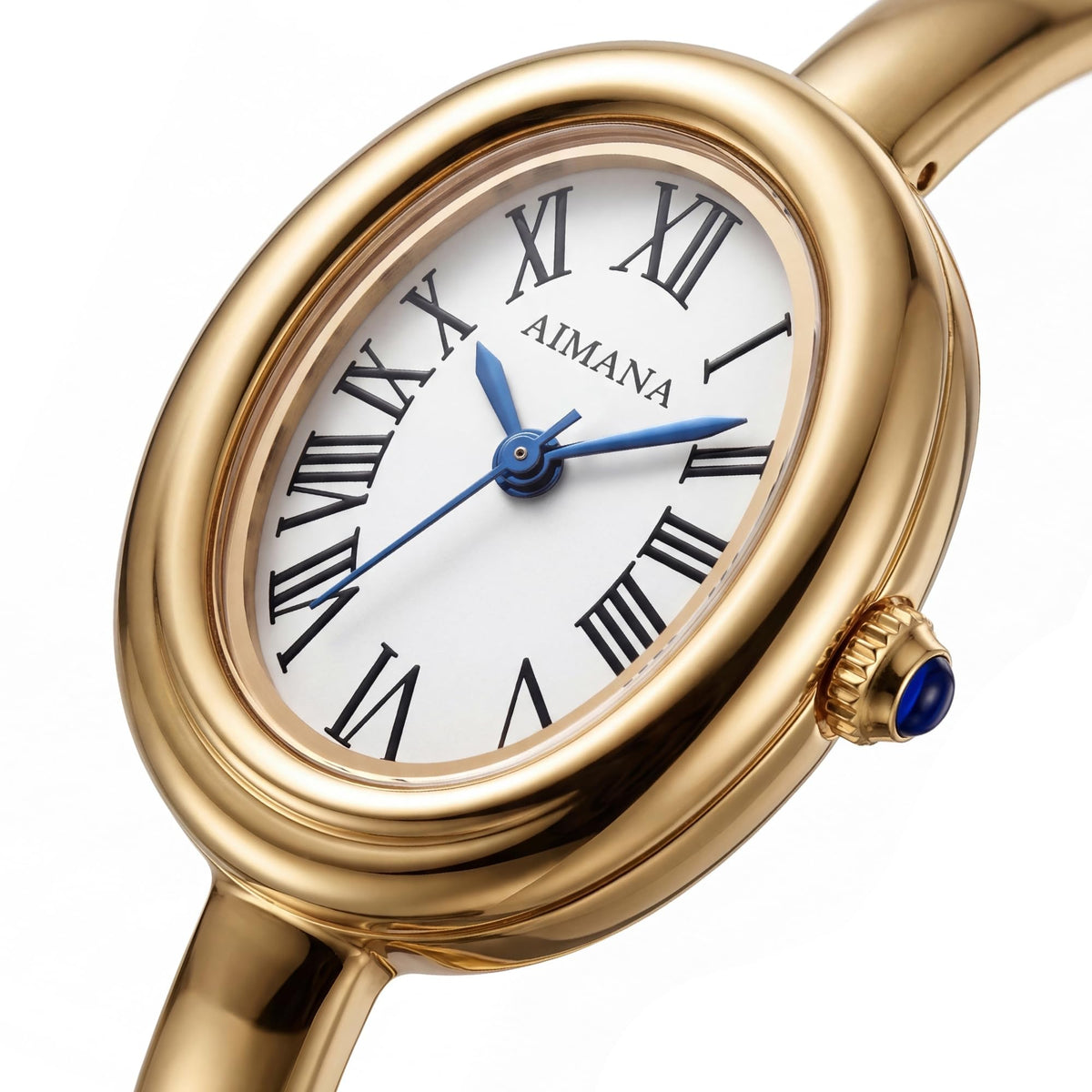 Gold Bangle Watch for Women Vintage Oval Dial Roman Numerals - VORSEL Official Imagery - 3
