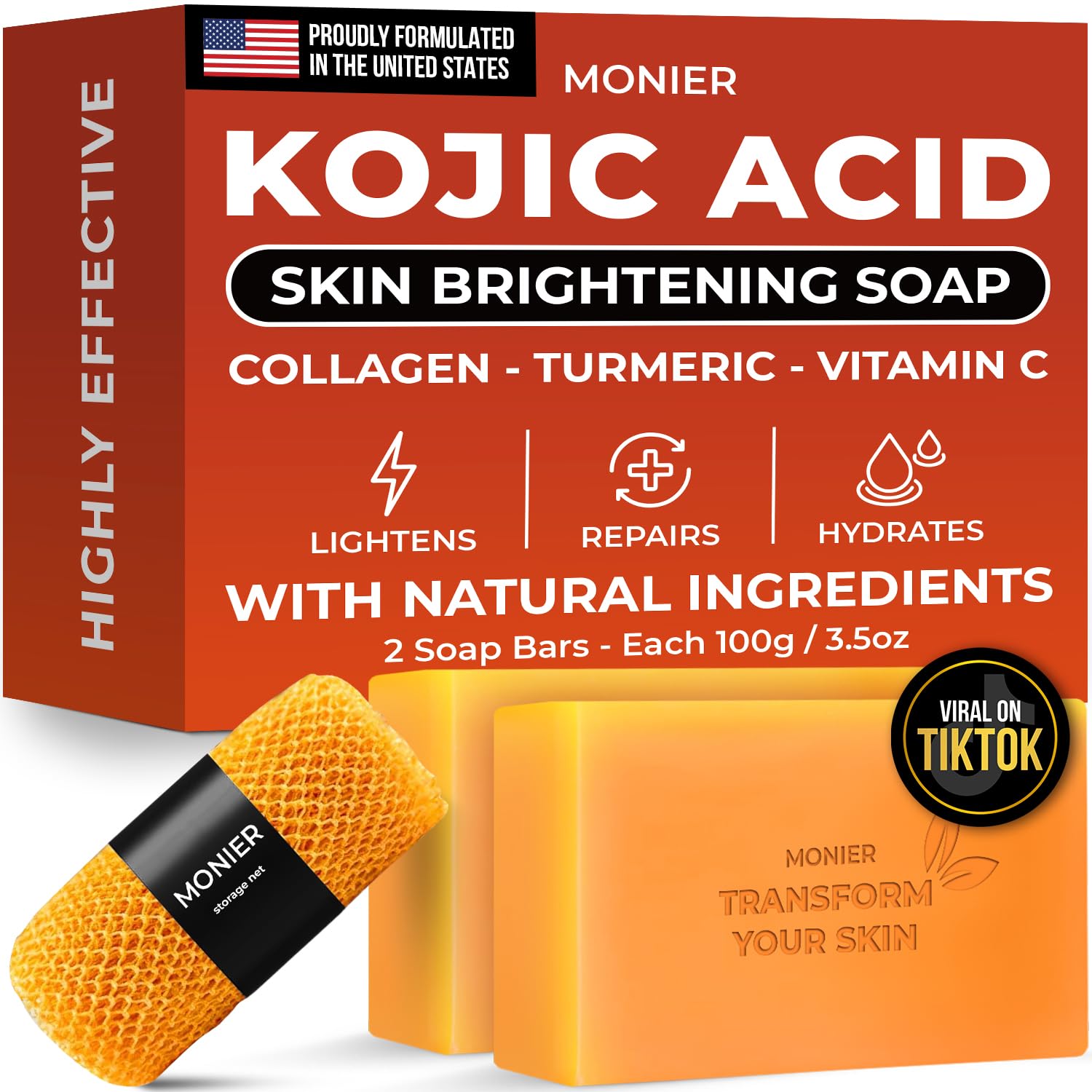 MONIER Kojic Acid Soap - Dark Spot Remover Soap Bars - with - Product Imagery