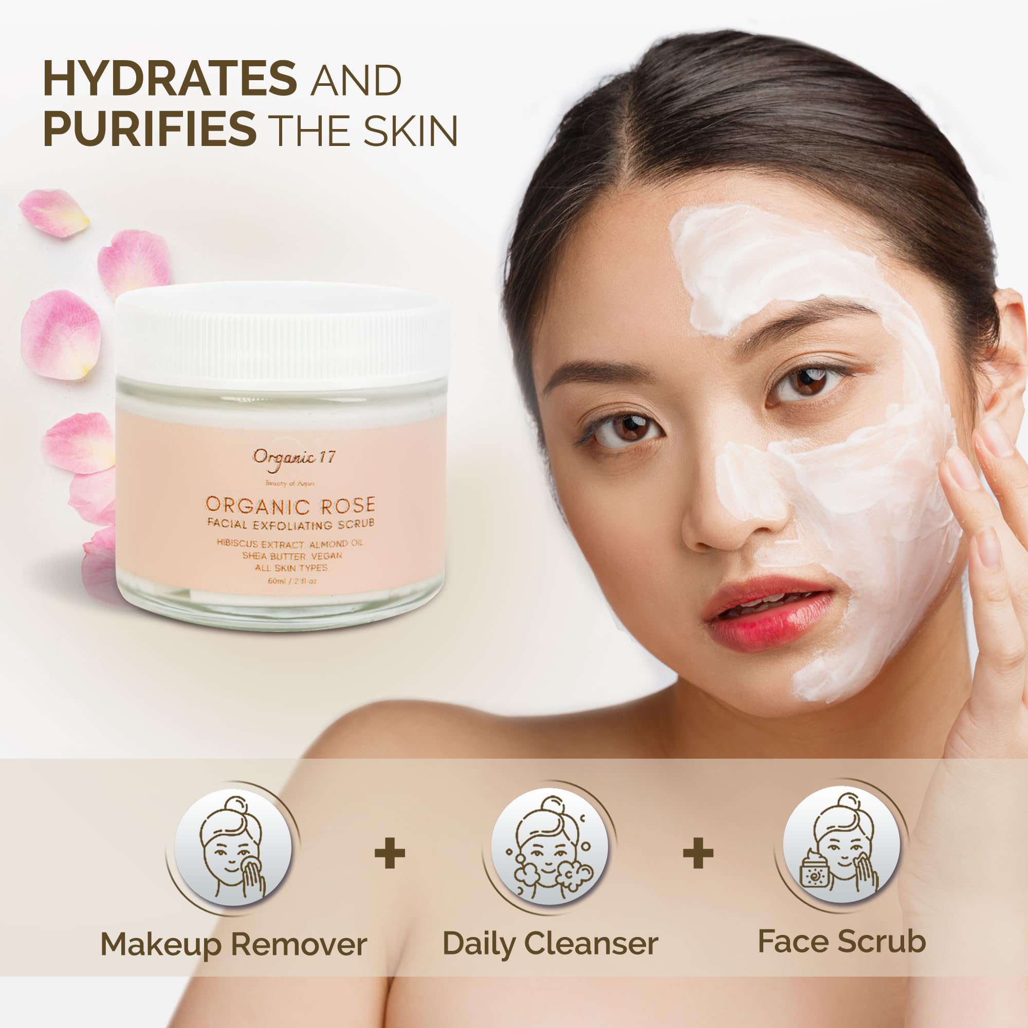 Rose Face Scrub with Pumice – Gentle Vegan Exfoliator for - 01 Organic 17 Beauty of Aqua