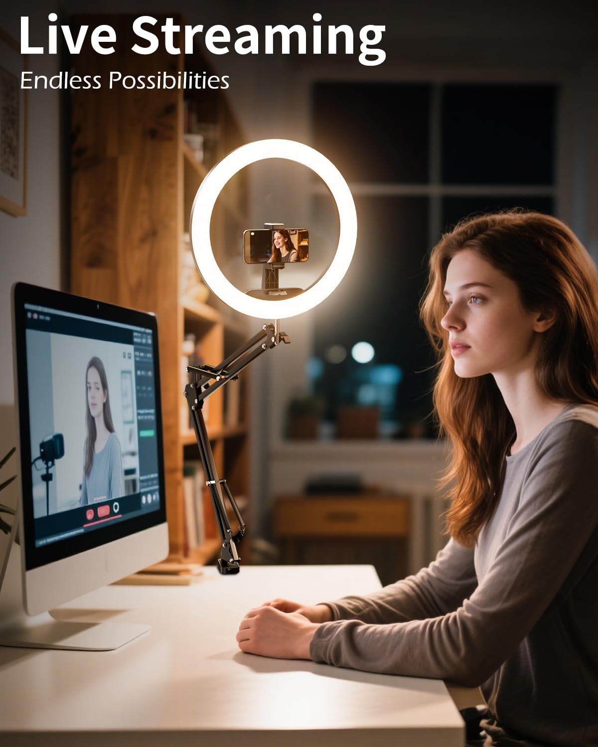 UBeesize 12 Ring Light with Overhead Phone Mount LED Selfie - UBeesize Official Imagery - 4