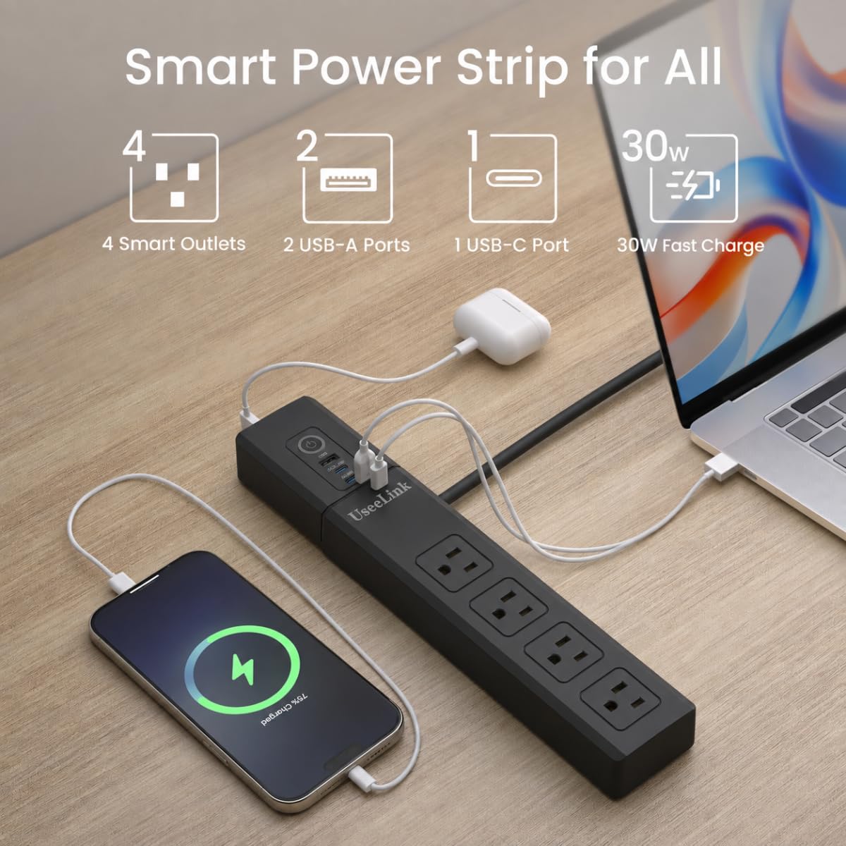 Smart Power Strip UseeLink WiFi Surge Protector Compatible - UseeLink Official Imagery - 3
