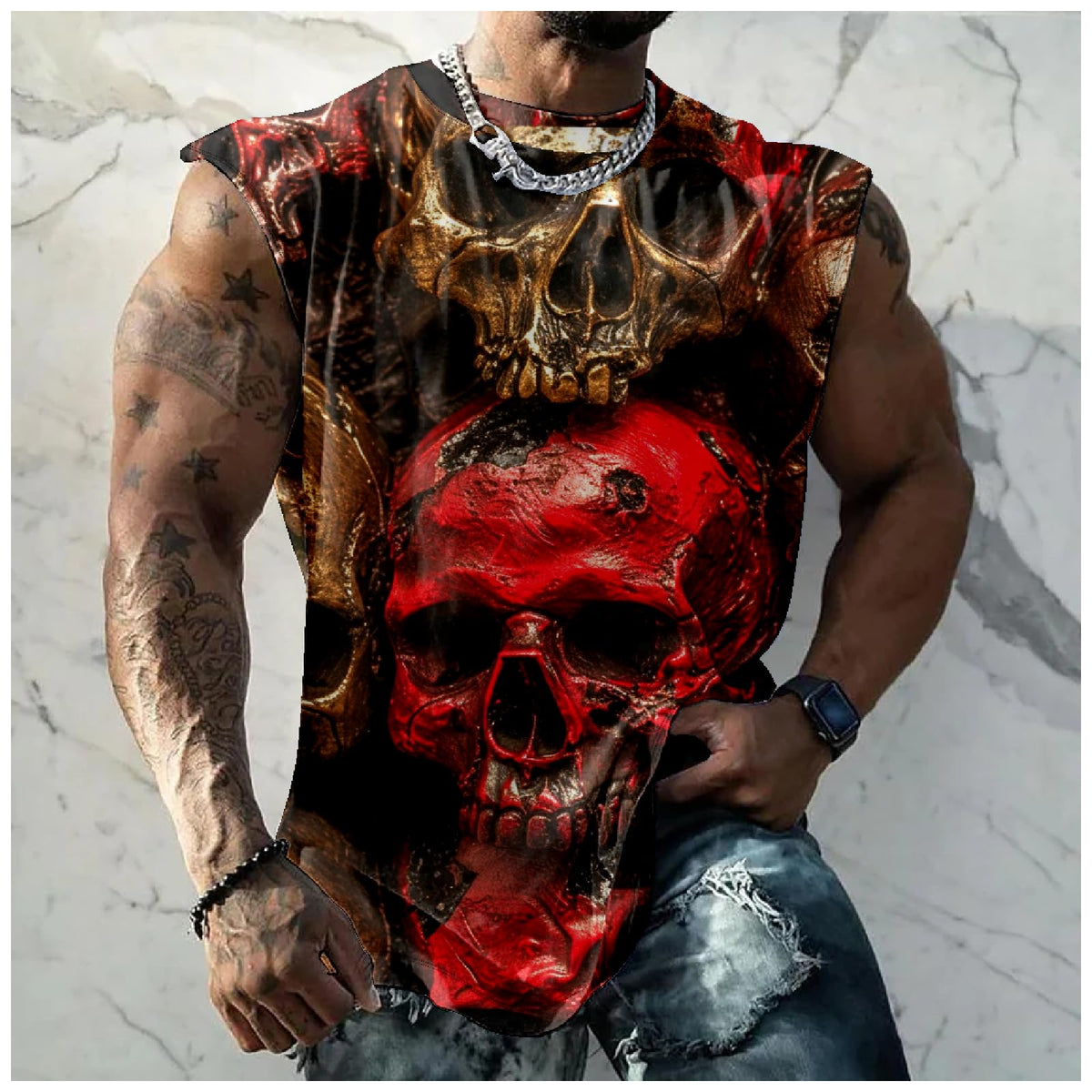 domirica Graphic Tank Tops Men Skull Printed Sleeveless - domirica Official Imagery - 3